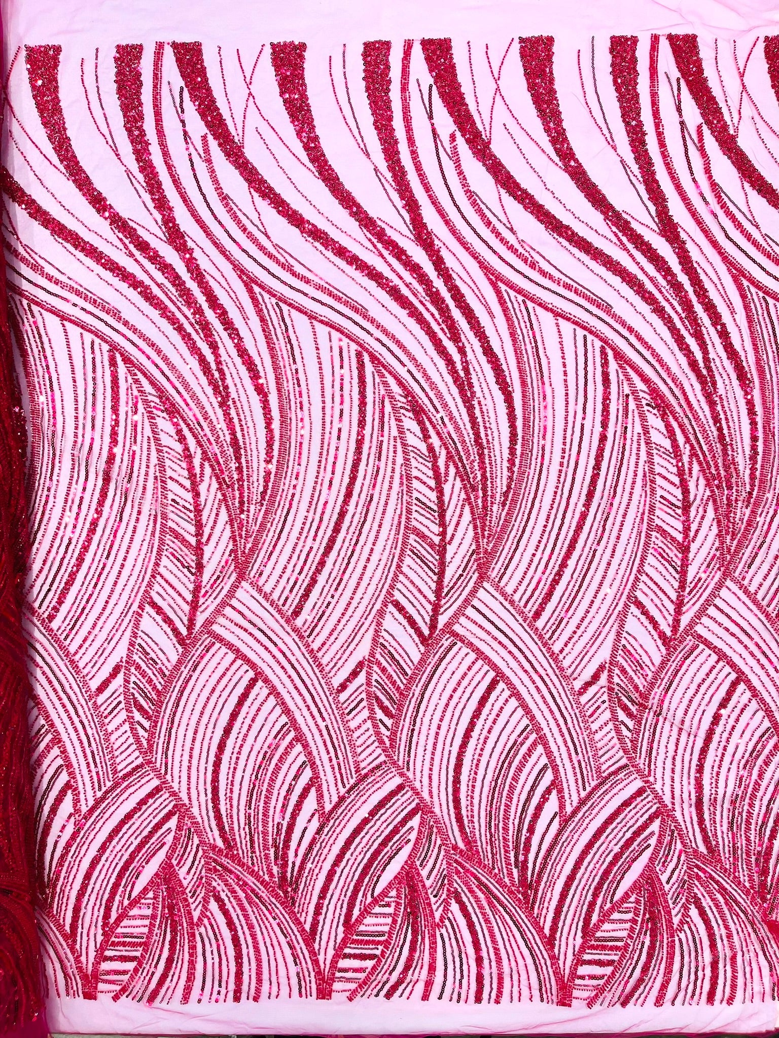 Luxury Feather Damask Beaded Lace Fabric| Prom| Wedding| By The Yard. - New Creations Fabric & Foam Inc
