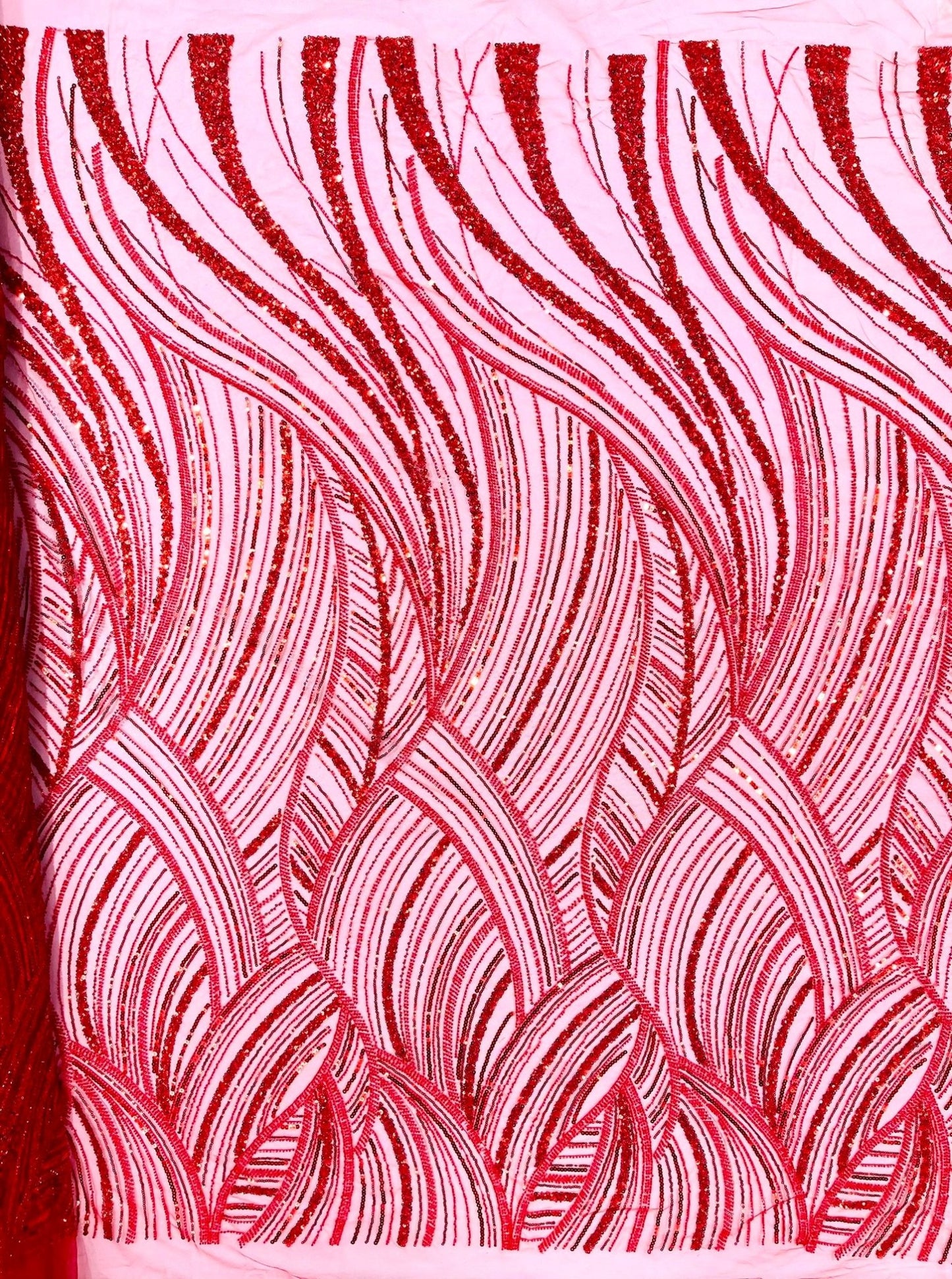 Luxury Feather Damask Beaded Lace Fabric| Prom| Wedding| By The Yard. - New Creations Fabric & Foam Inc