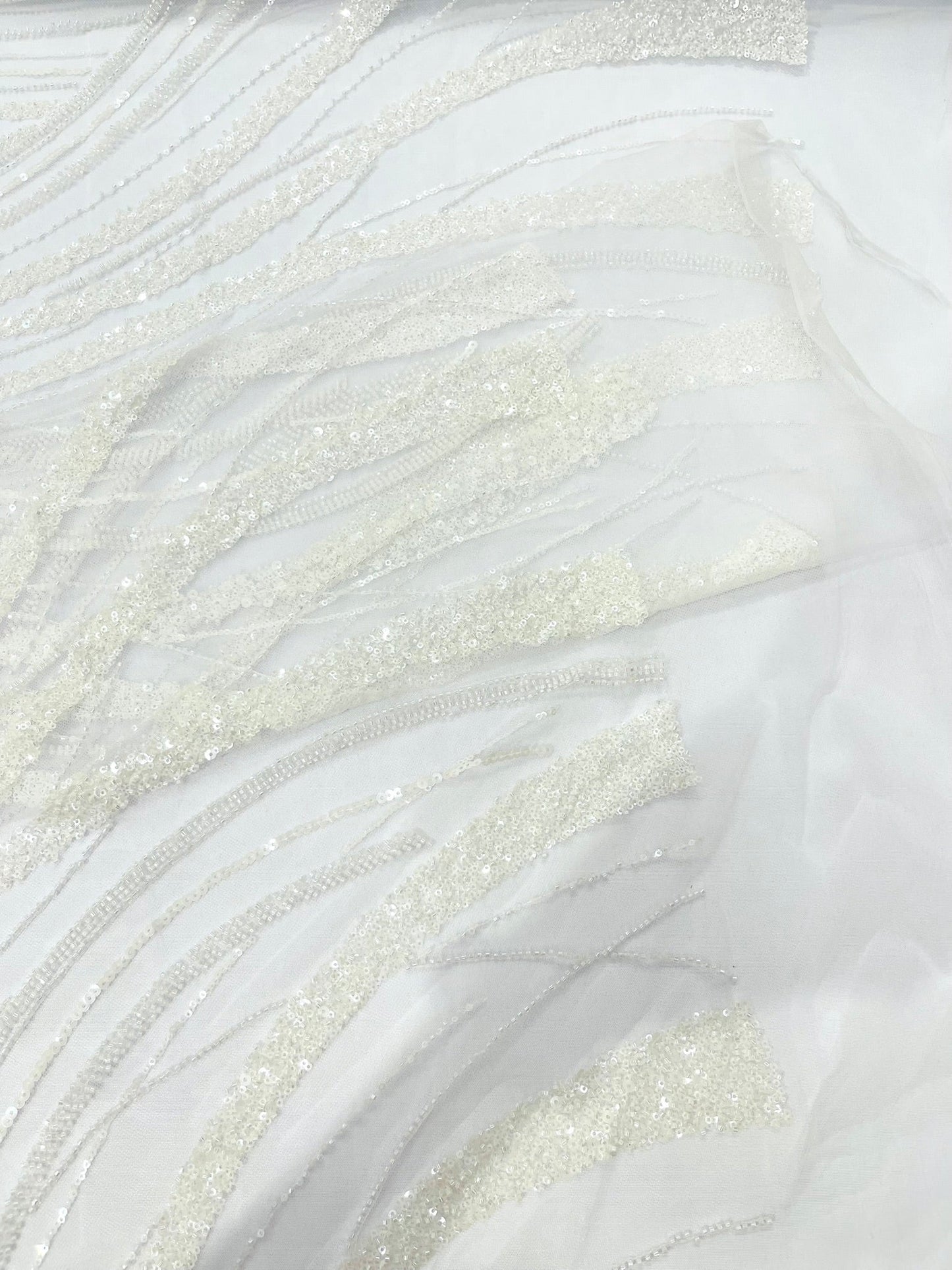 Luxury Feather Damask Beaded Lace Fabric| Prom| Wedding| By The Yard. - New Creations Fabric & Foam Inc