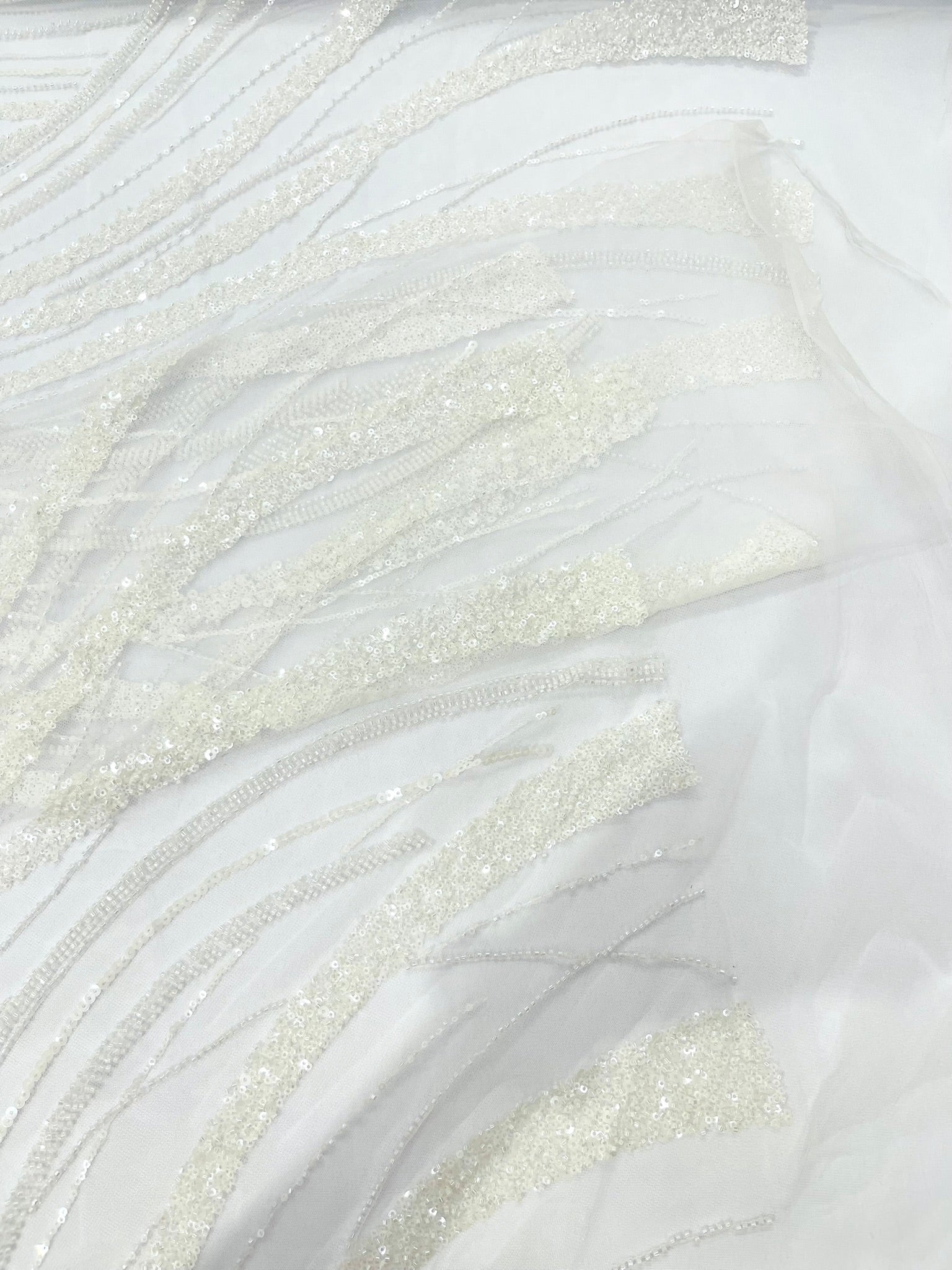 Luxury Feather Damask Beaded Lace Fabric| Prom| Wedding| By The Yard. - New Creations Fabric & Foam Inc