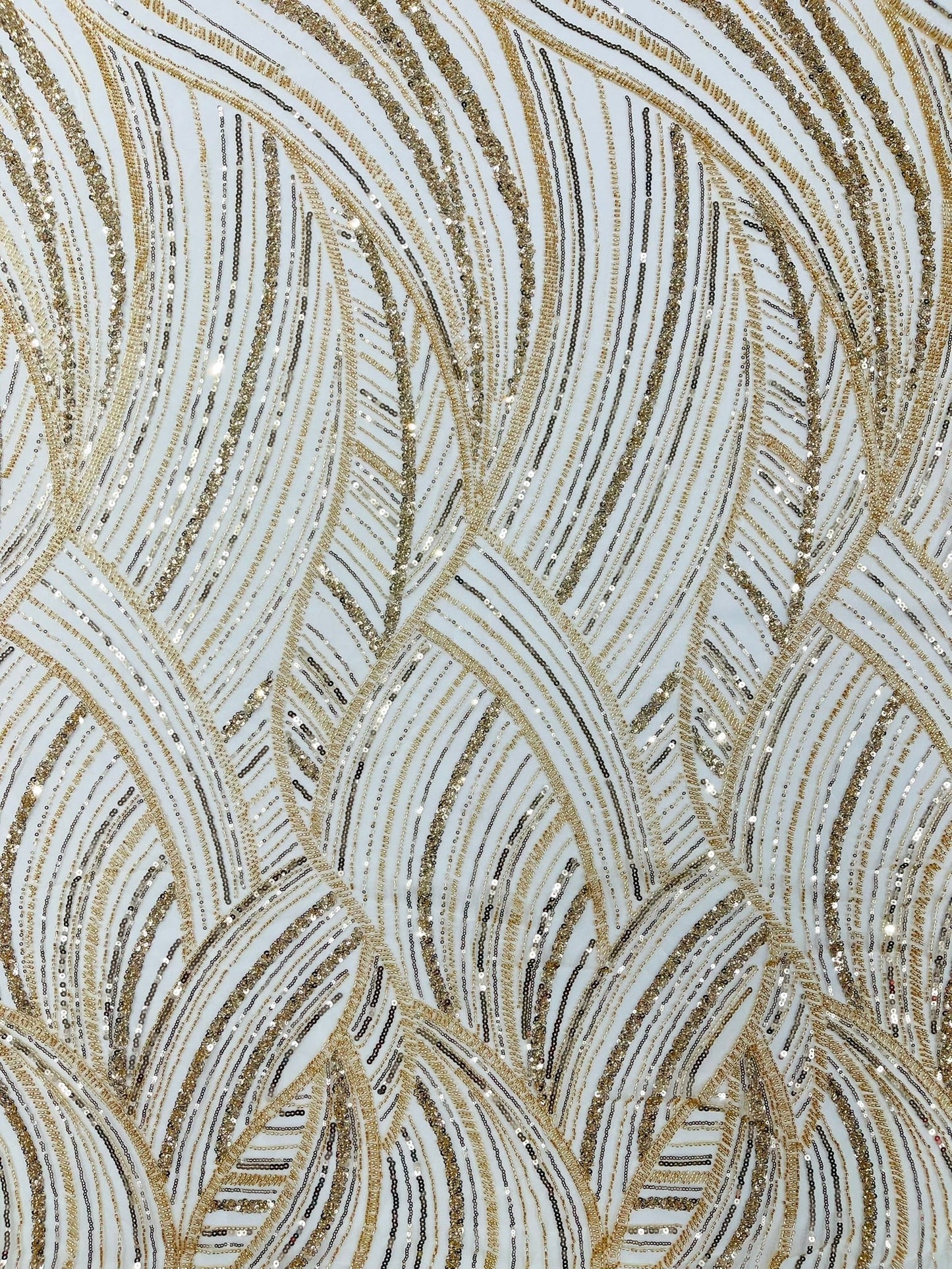 Luxury Feather Damask Beaded Lace Fabric| Prom| Wedding| By The Yard. - New Creations Fabric & Foam Inc