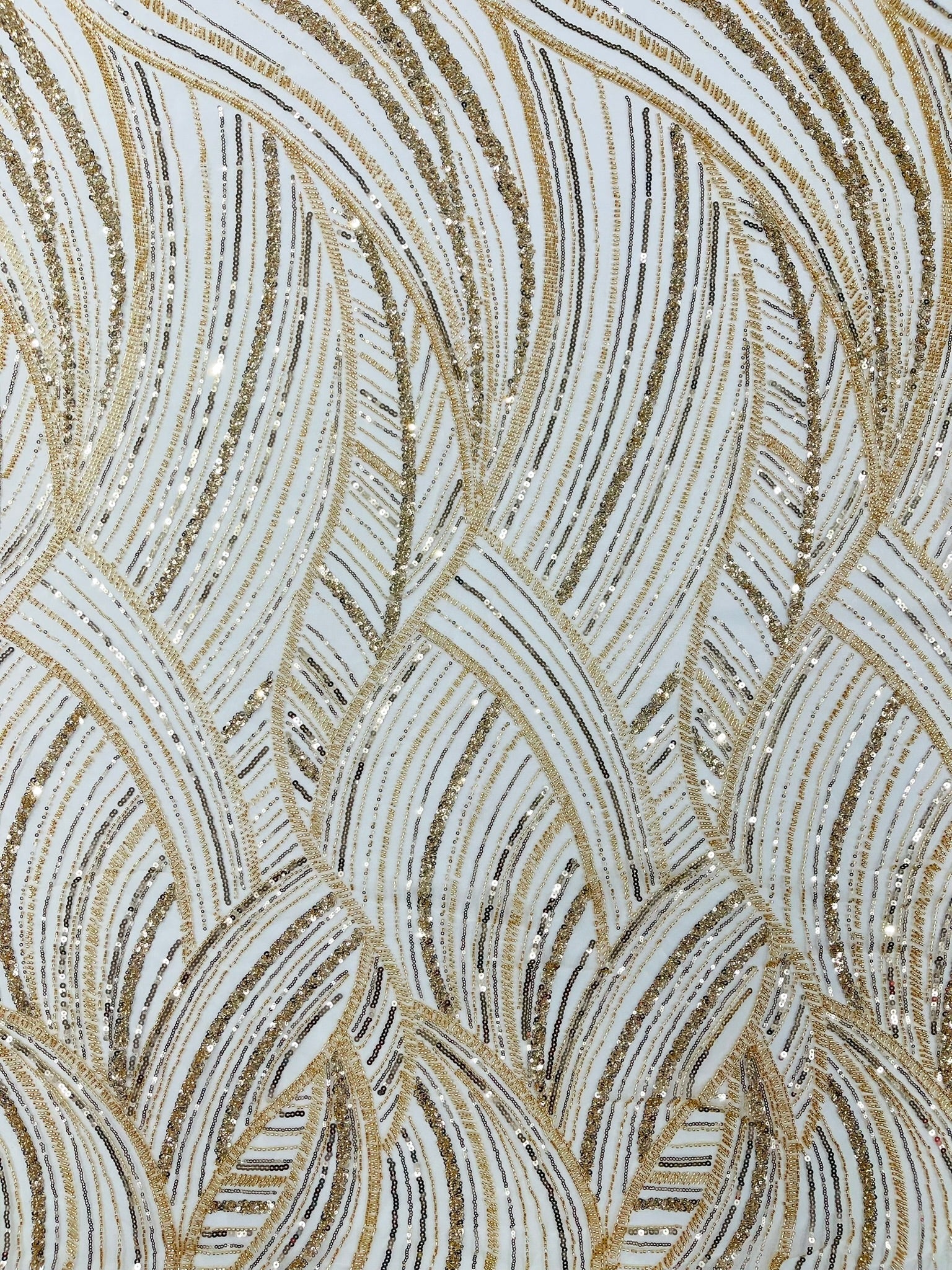 Luxury Feather Damask Beaded Lace Fabric| Prom| Wedding| By The Yard. - New Creations Fabric & Foam Inc
