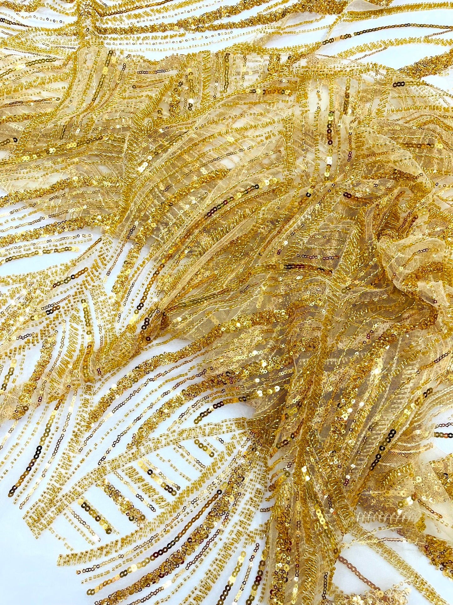 Luxury Feather Damask Beaded Lace Fabric| Prom| Wedding| By The Yard. - New Creations Fabric & Foam Inc