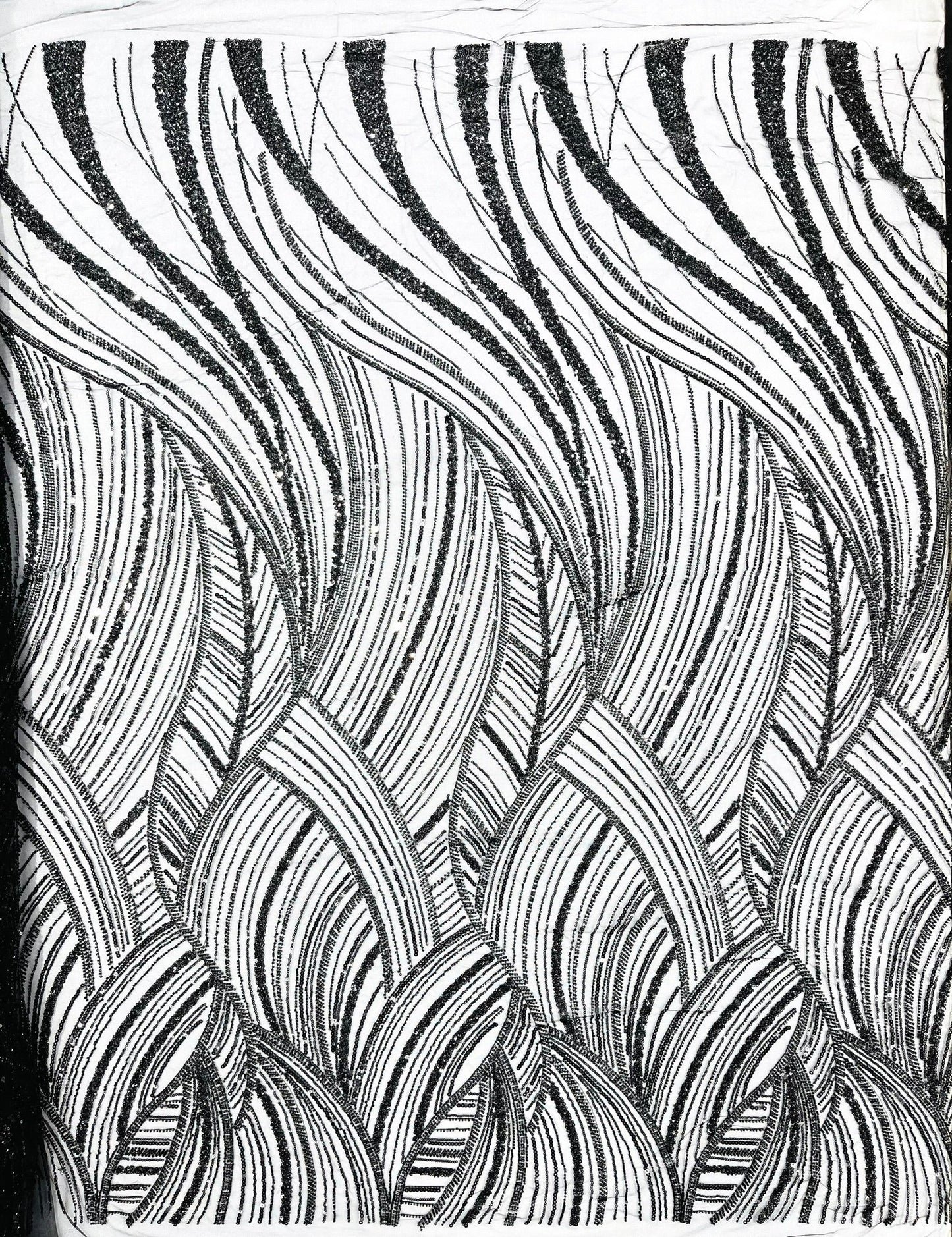 Luxury Feather Damask Beaded Lace Fabric| Prom| Wedding| By The Yard. - New Creations Fabric & Foam Inc
