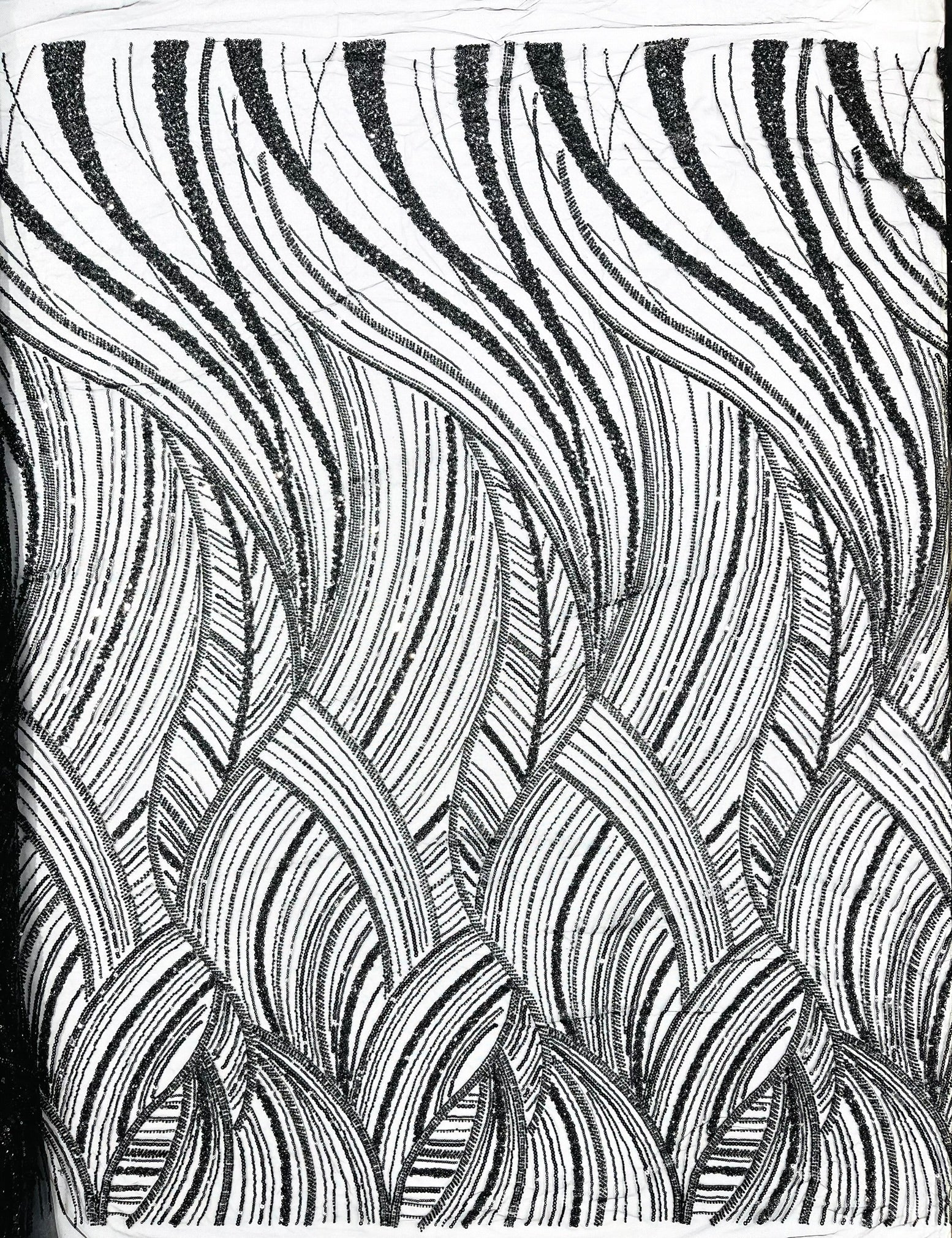 Luxury Feather Damask Beaded Lace Fabric| Prom| Wedding| By The Yard. - New Creations Fabric & Foam Inc