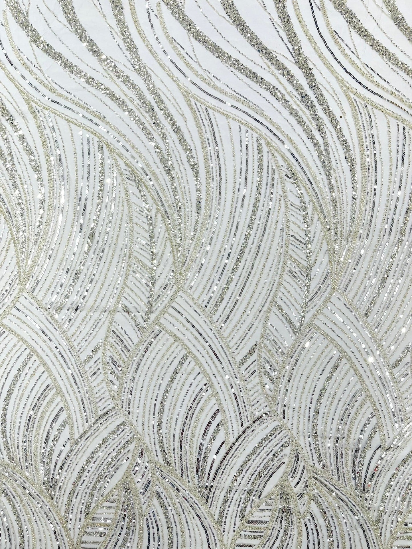Luxury Feather Damask Beaded Lace Fabric| Prom| Wedding| By The Yard. - New Creations Fabric & Foam Inc