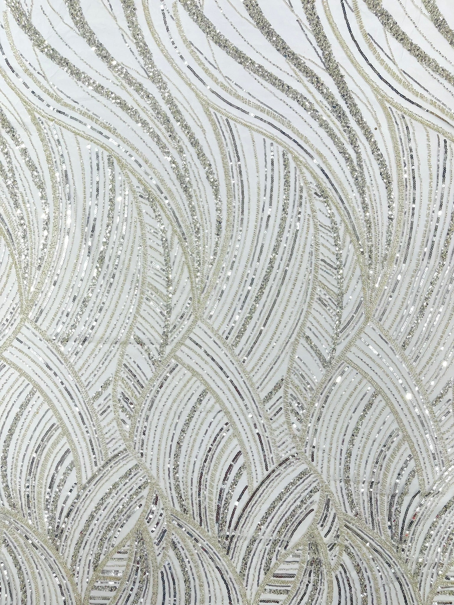Luxury Feather Damask Beaded Lace Fabric| Prom| Wedding| By The Yard. - New Creations Fabric & Foam Inc