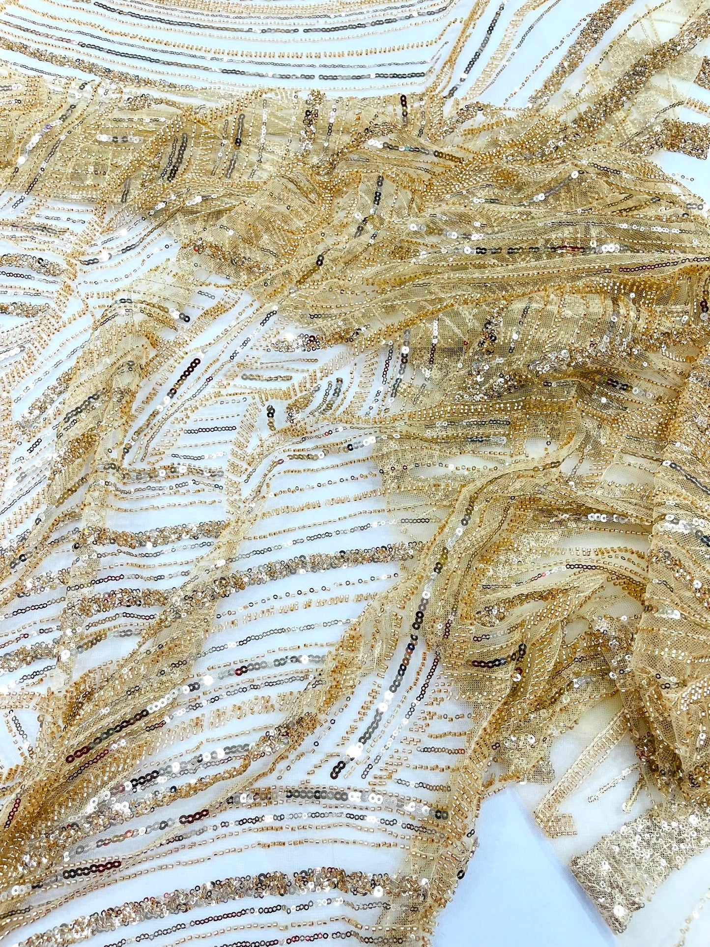 Luxury Feather Damask Beaded Lace Fabric| Prom| Wedding| By The Yard. - New Creations Fabric & Foam Inc