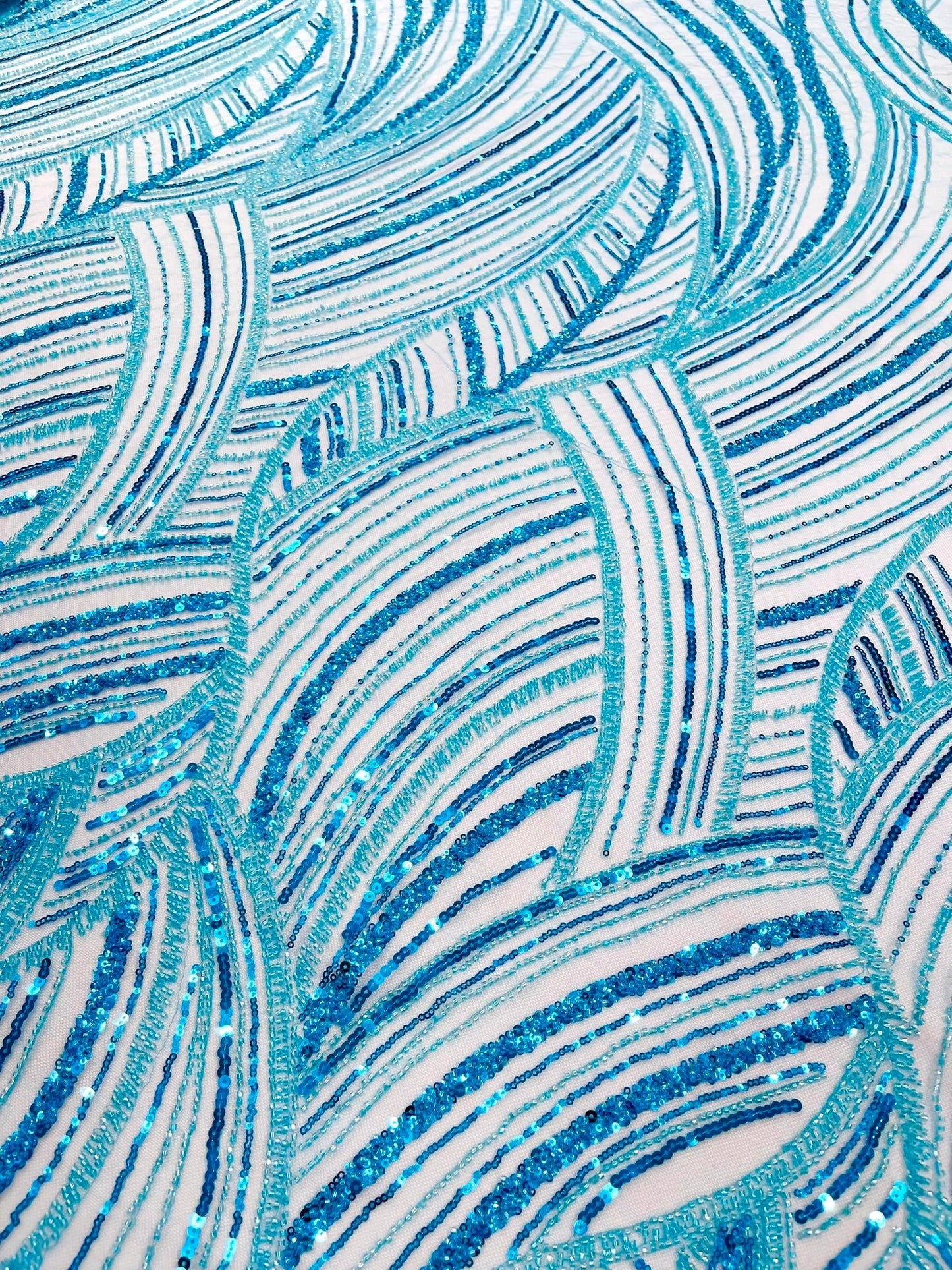 Luxury Feather Damask Beaded Lace Fabric| Prom| Wedding| By The Yard. - New Creations Fabric & Foam Inc