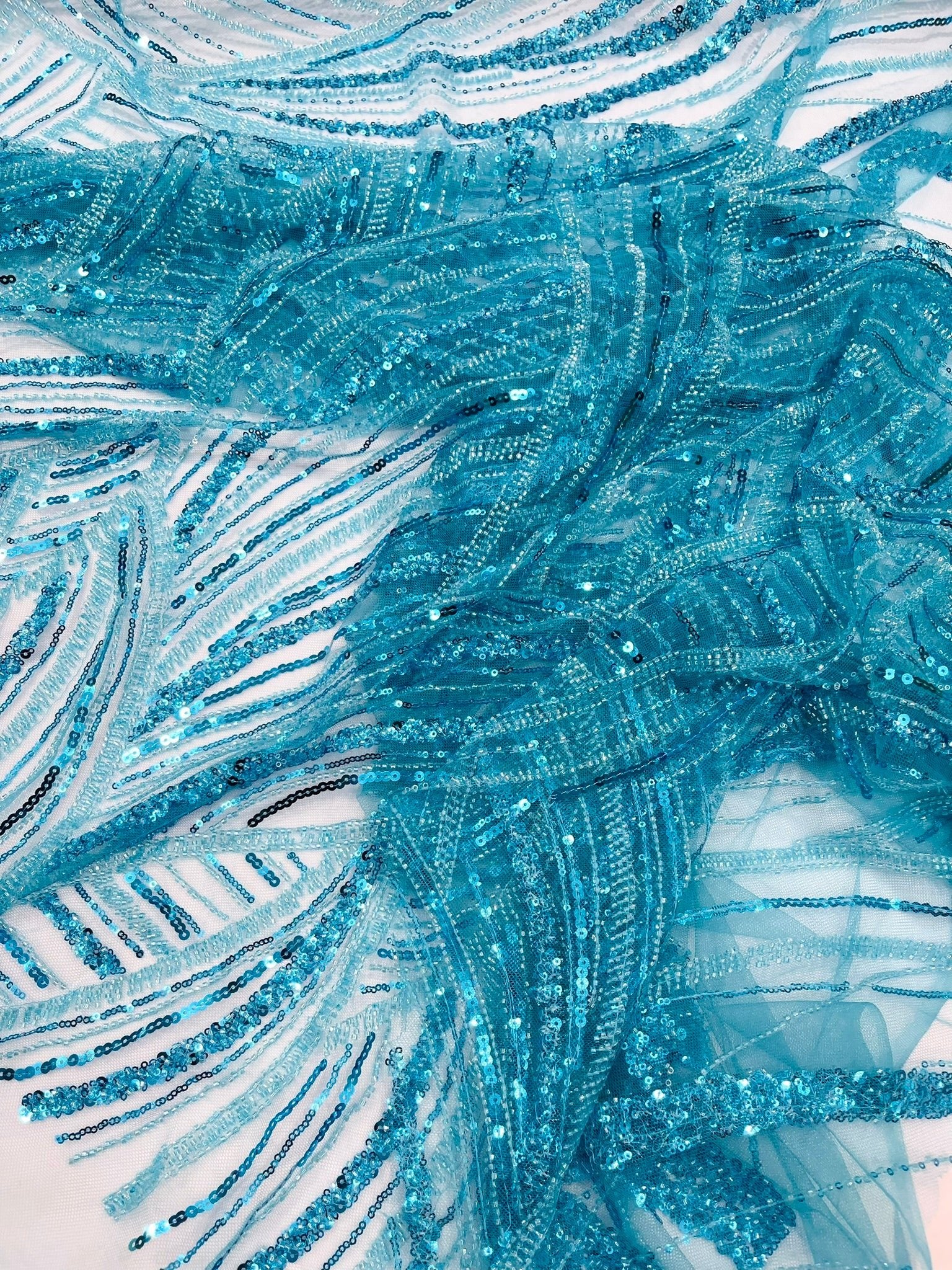 Luxury Feather Damask Beaded Lace Fabric| Prom| Wedding| By The Yard. - New Creations Fabric & Foam Inc