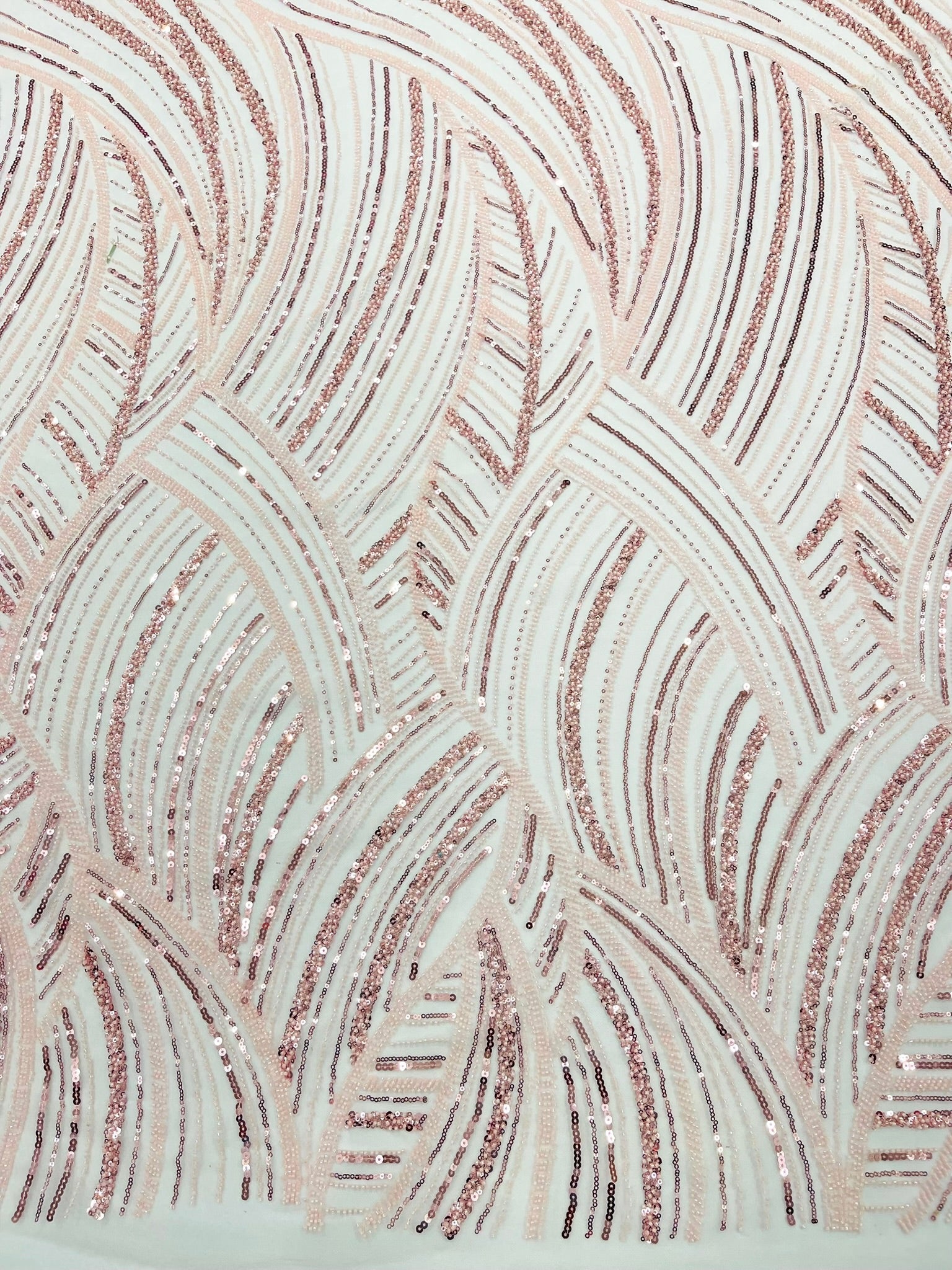 Luxury Feather Damask Beaded Lace Fabric| Prom| Wedding| By The Yard. - New Creations Fabric & Foam Inc