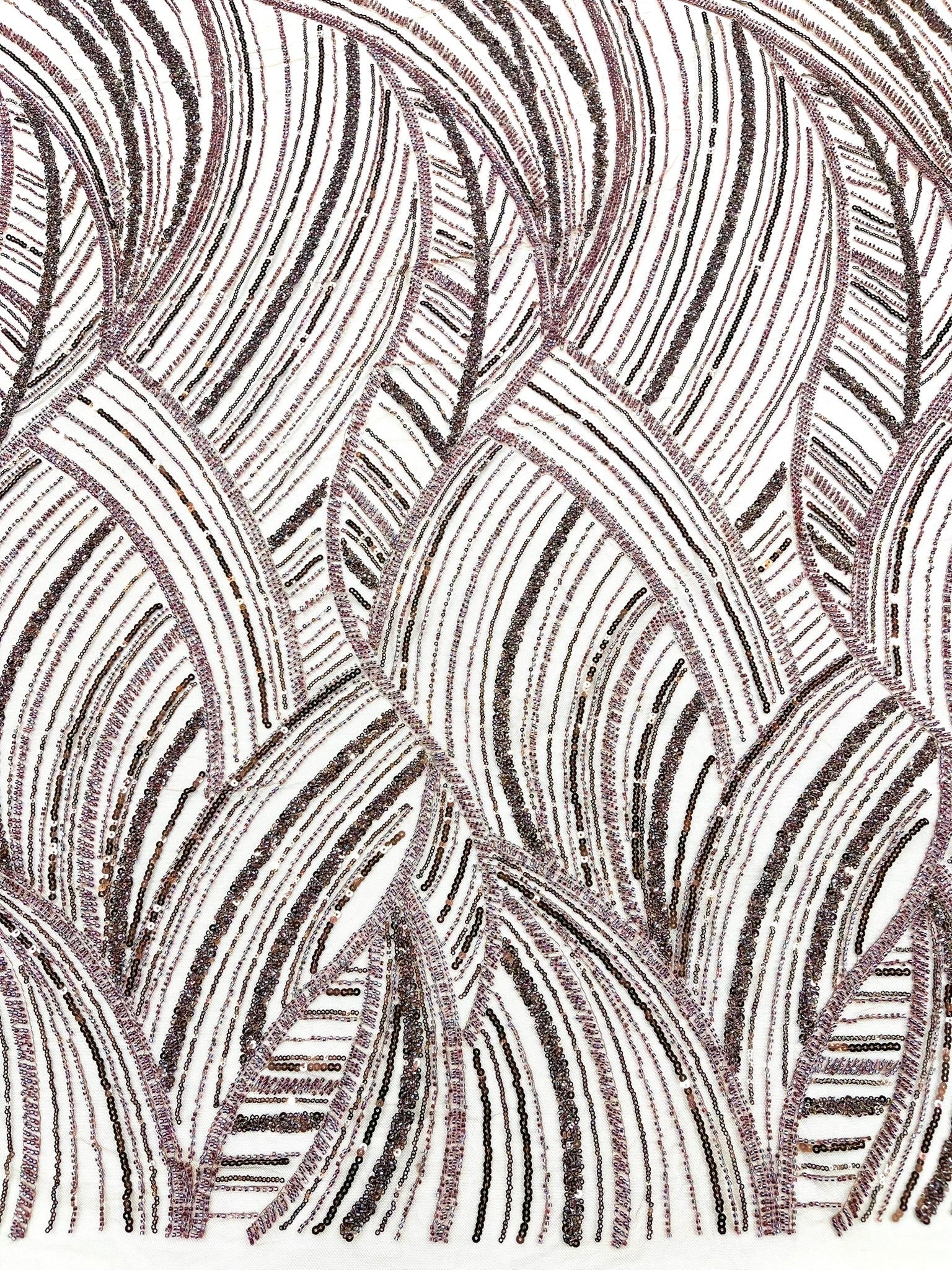 Luxury Feather Damask Beaded Lace Fabric| Prom| Wedding| By The Yard. - New Creations Fabric & Foam Inc