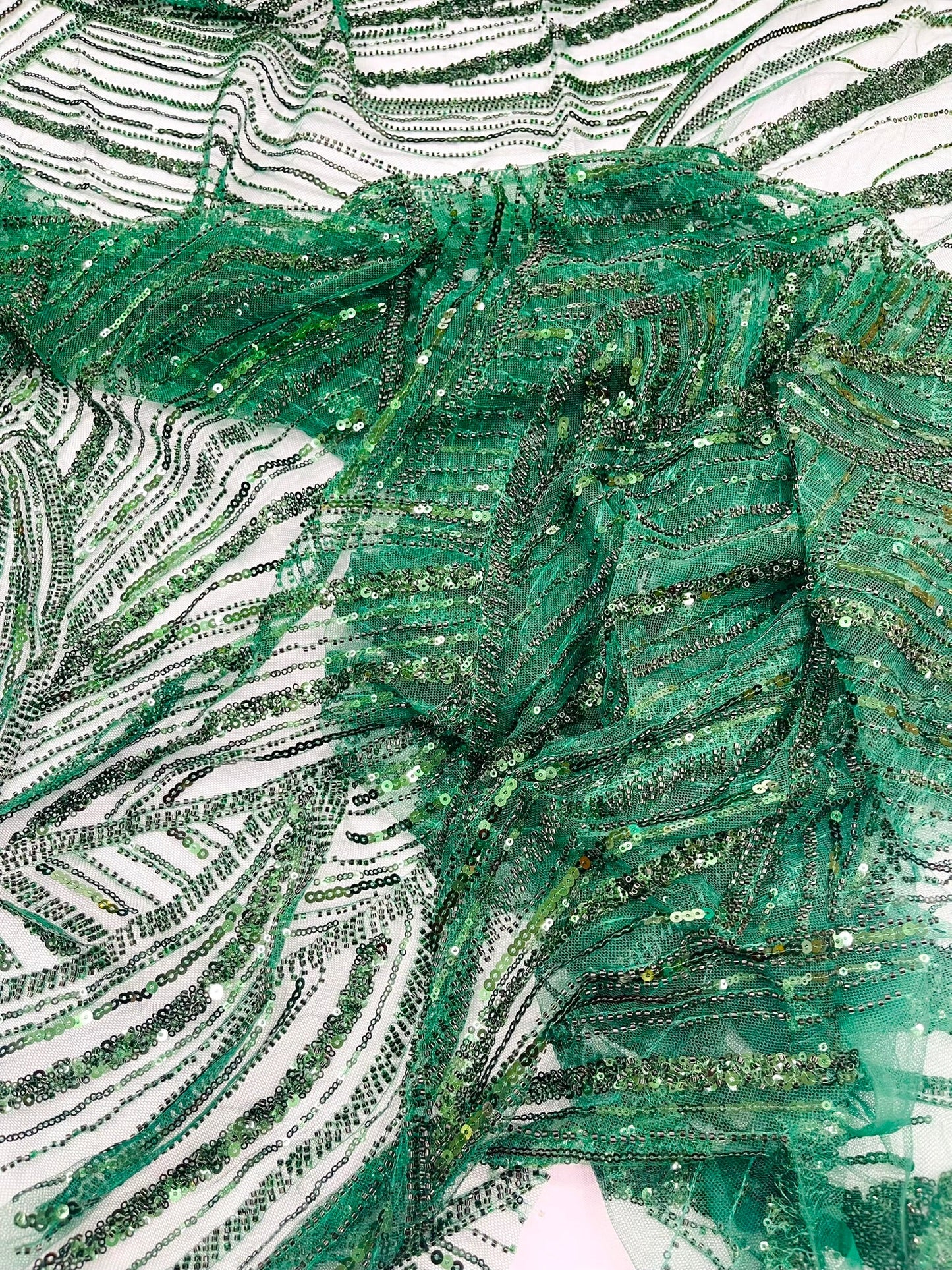 Luxury Feather Damask Beaded Lace Fabric| Prom| Wedding| By The Yard. - New Creations Fabric & Foam Inc