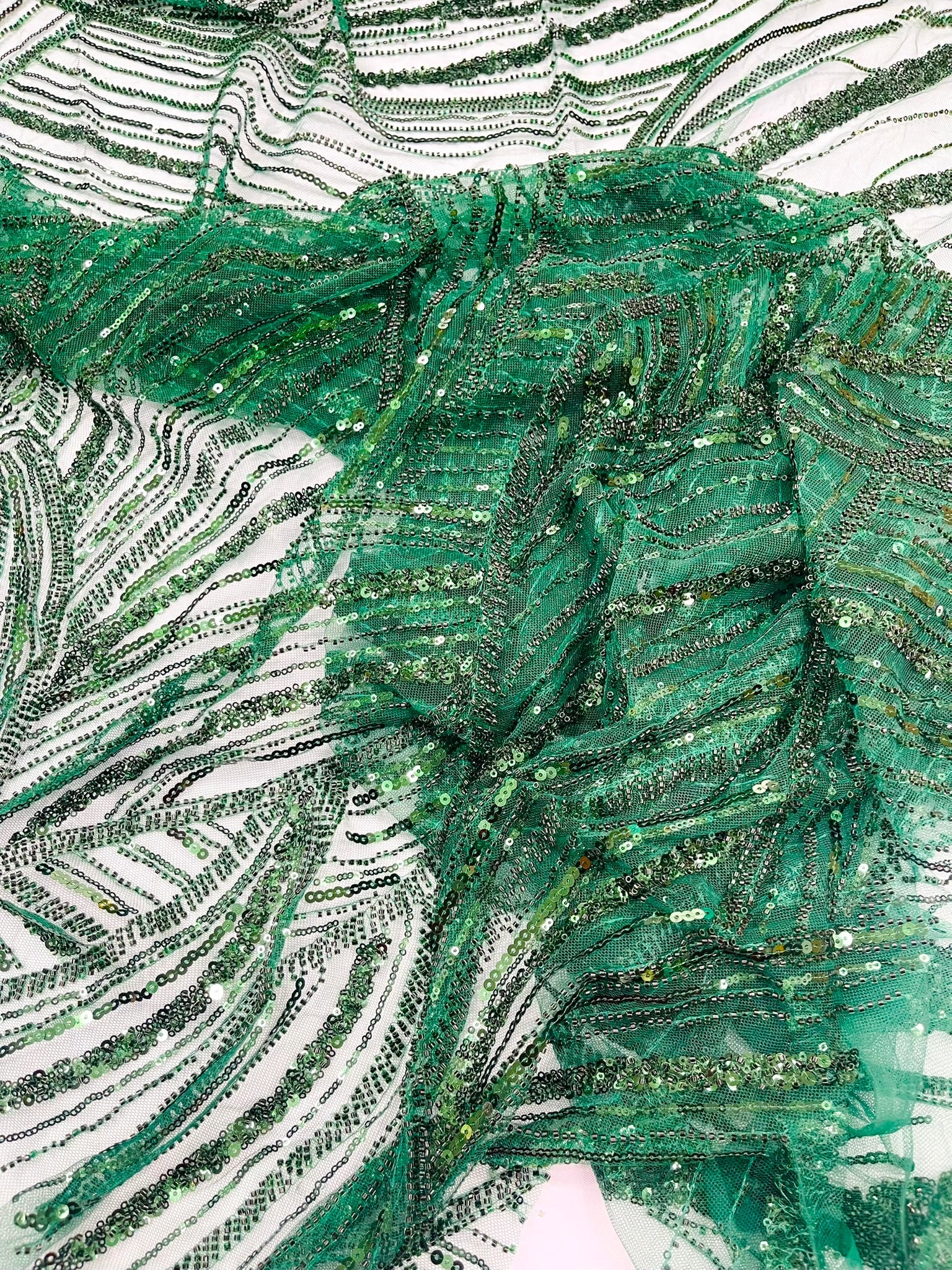 Luxury Feather Damask Beaded Lace Fabric| Prom| Wedding| By The Yard. - New Creations Fabric & Foam Inc