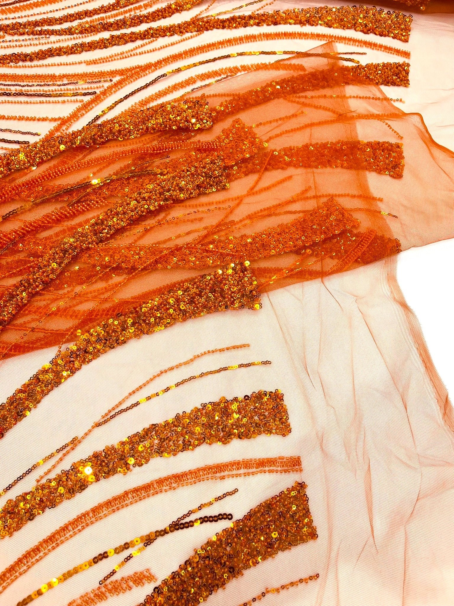 Luxury Feather Damask Beaded Lace Fabric| Prom| Wedding| By The Yard. - New Creations Fabric & Foam Inc