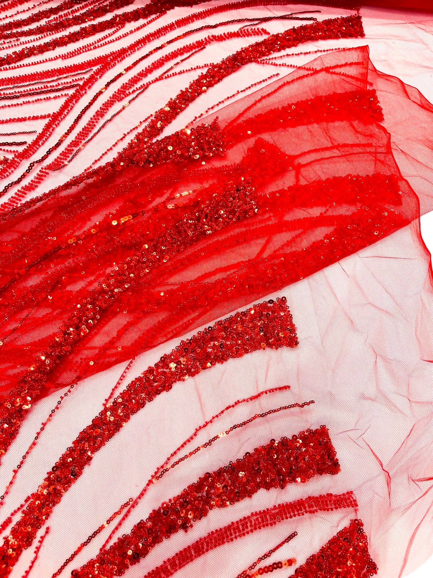 Luxury Feather Damask Beaded Lace Fabric| Prom| Wedding| By The Yard. - New Creations Fabric & Foam Inc