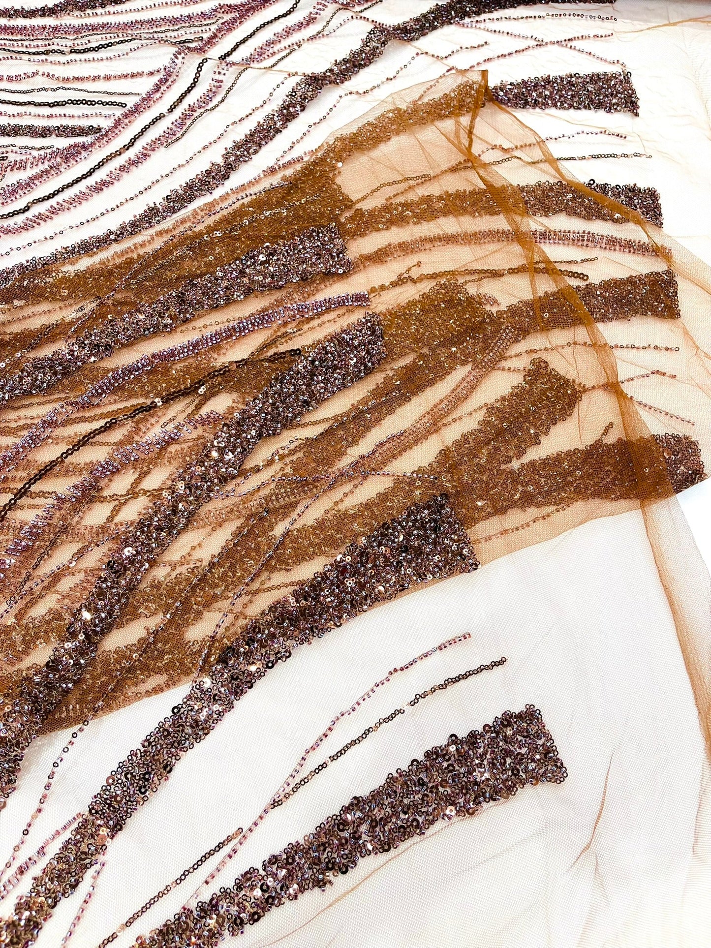 Luxury Feather Damask Beaded Lace Fabric| Prom| Wedding| By The Yard. - New Creations Fabric & Foam Inc