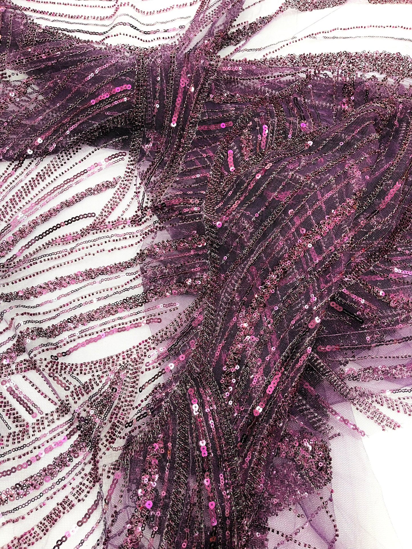 Luxury Feather Damask Beaded Lace Fabric| Prom| Wedding| By The Yard. - New Creations Fabric & Foam Inc