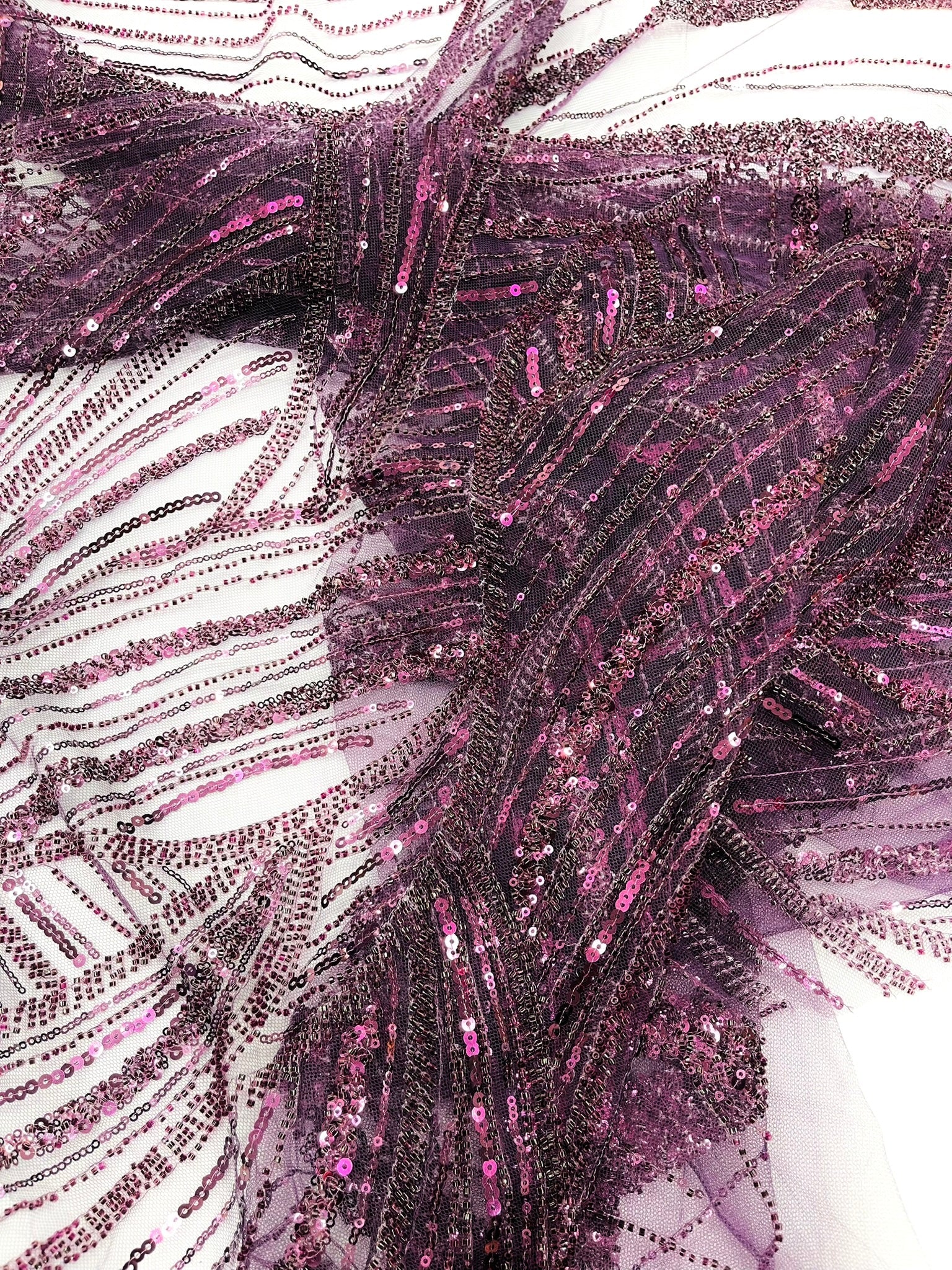 Luxury Feather Damask Beaded Lace Fabric| Prom| Wedding| By The Yard. - New Creations Fabric & Foam Inc