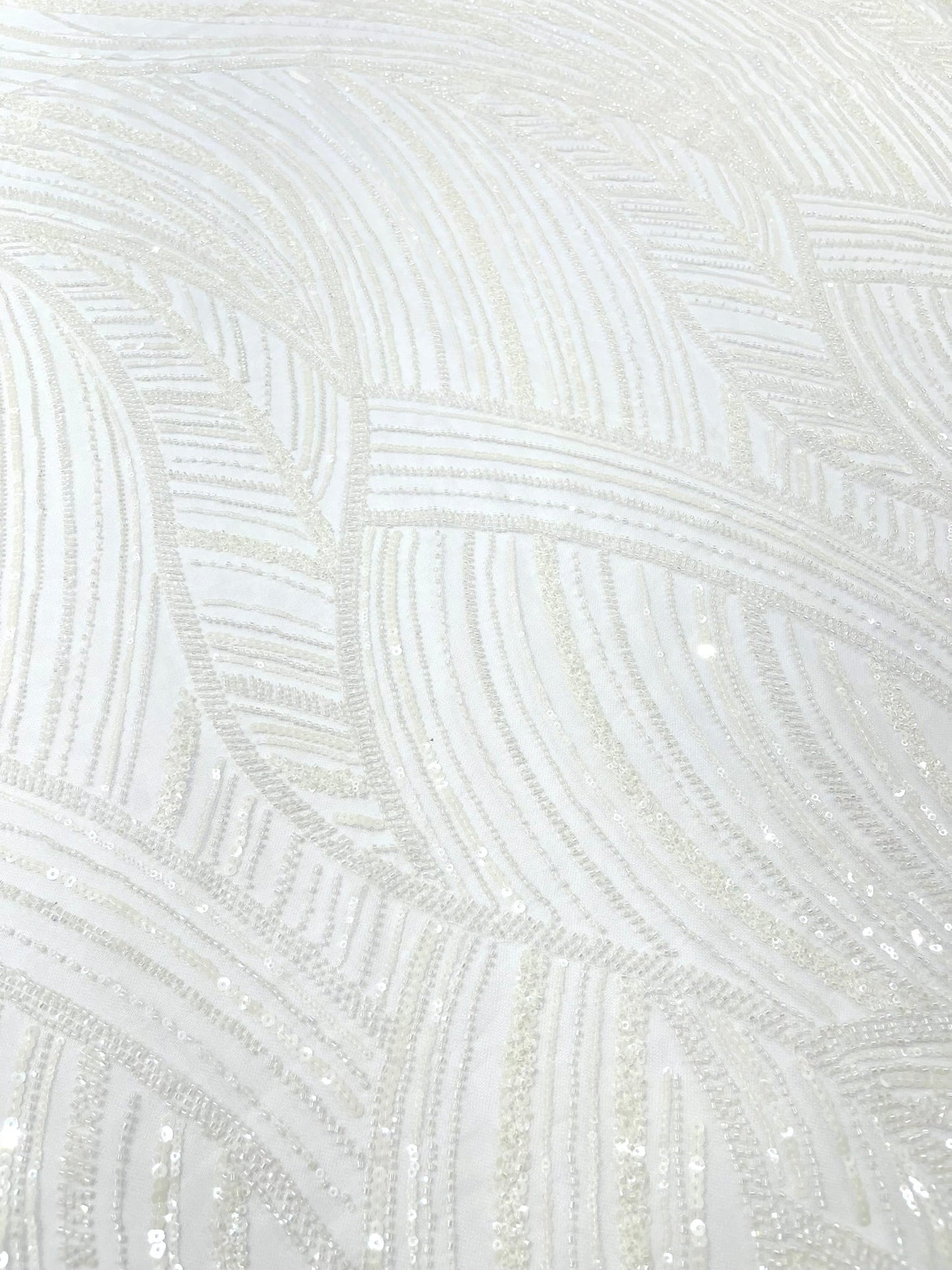 Luxury Feather Damask Beaded Lace Fabric| Prom| Wedding| By The Yard. - New Creations Fabric & Foam Inc