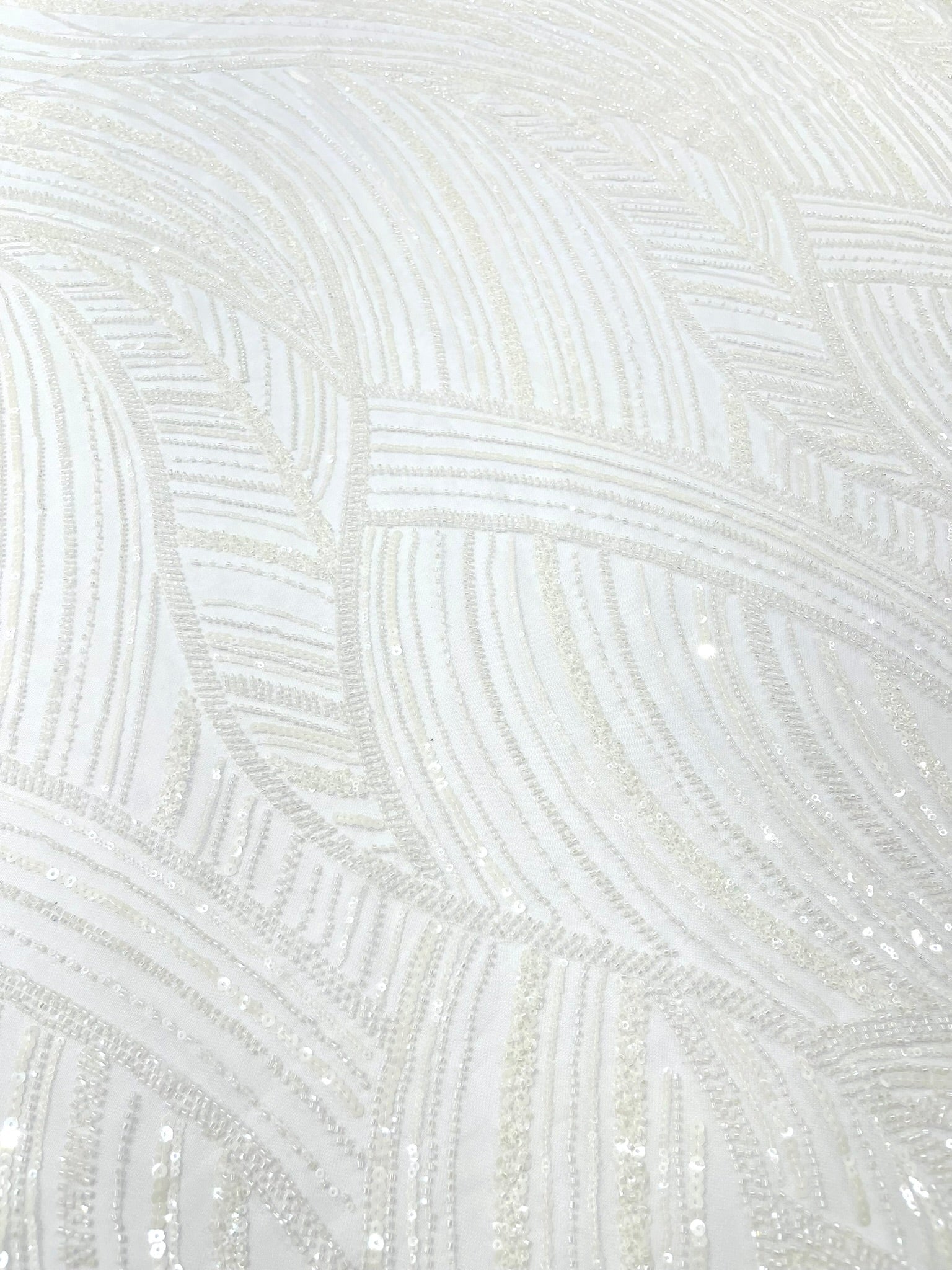 Luxury Feather Damask Beaded Lace Fabric| Prom| Wedding| By The Yard. - New Creations Fabric & Foam Inc
