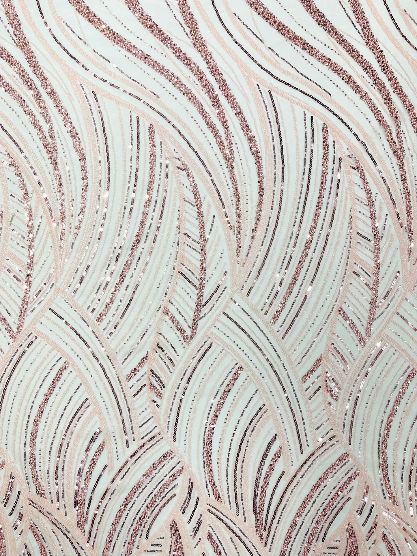 Luxury Feather Damask Beaded Lace Fabric| Prom| Wedding| By The Yard. - New Creations Fabric & Foam Inc