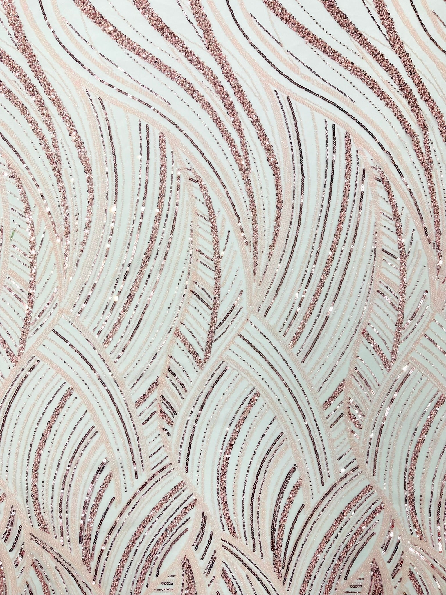 Luxury Feather Damask Beaded Lace Fabric| Prom| Wedding| By The Yard. - New Creations Fabric & Foam Inc