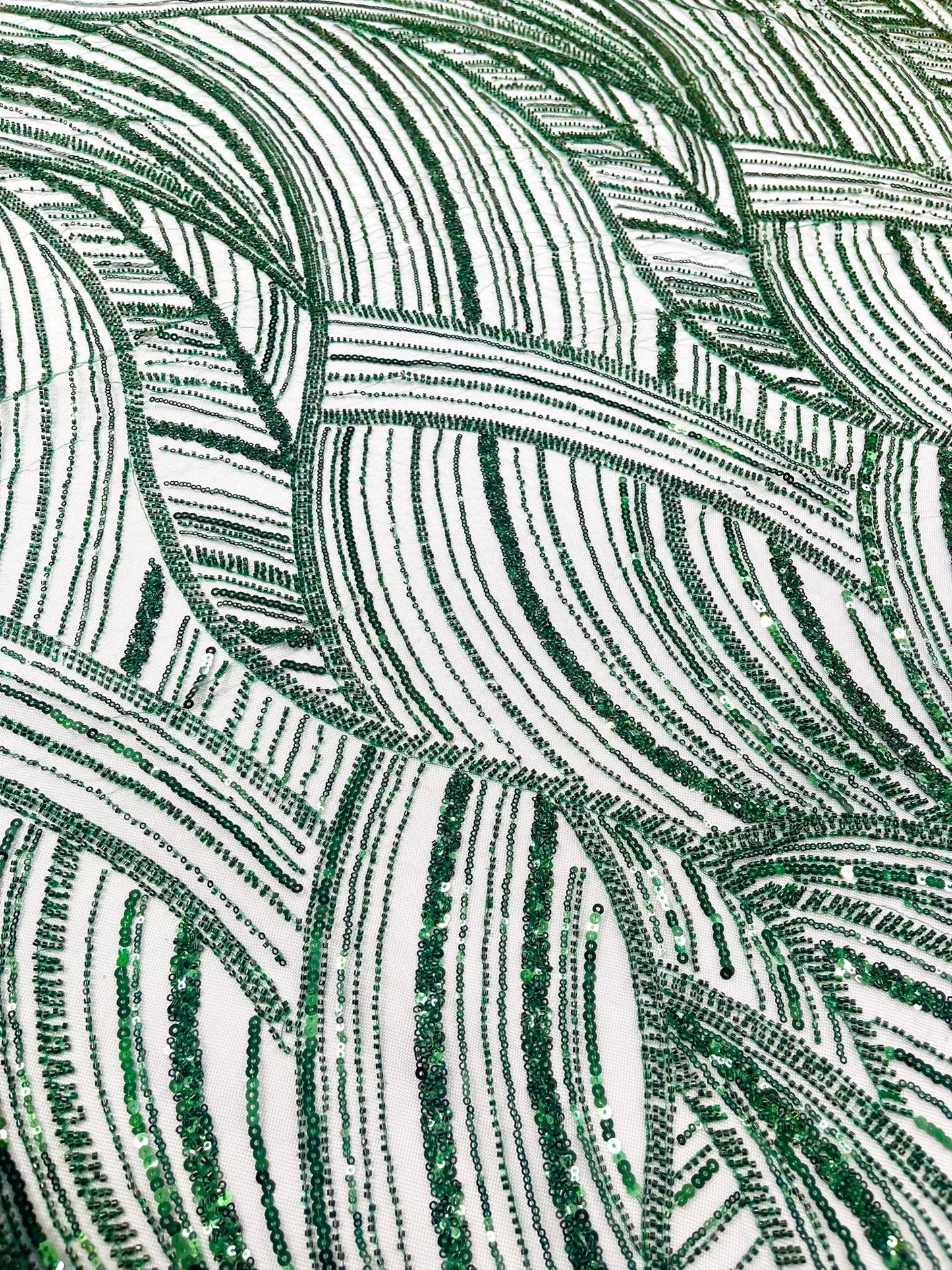 Luxury Feather Damask Beaded Lace Fabric| Prom| Wedding| By The Yard. - New Creations Fabric & Foam Inc