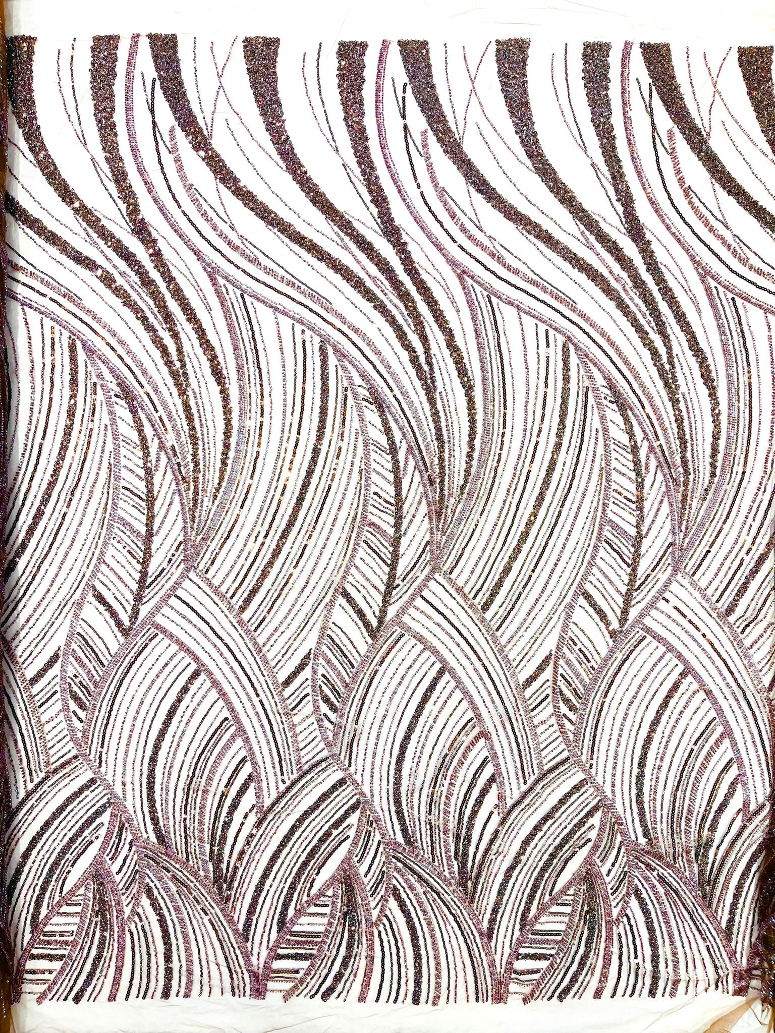 Luxury Feather Damask Beaded Lace Fabric| Prom| Wedding| By The Yard. - New Creations Fabric & Foam Inc