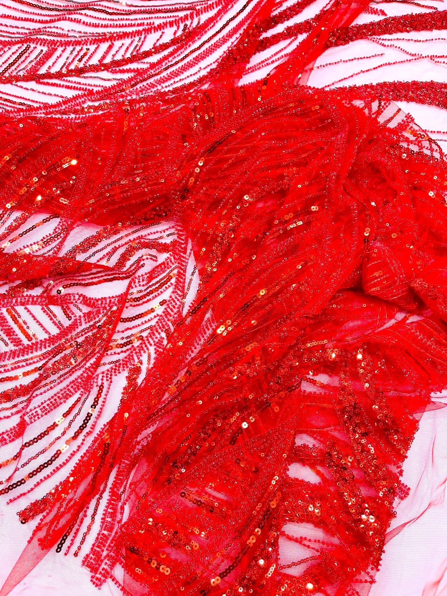 Luxury Feather Damask Beaded Lace Fabric| Prom| Wedding| By The Yard. - New Creations Fabric & Foam Inc