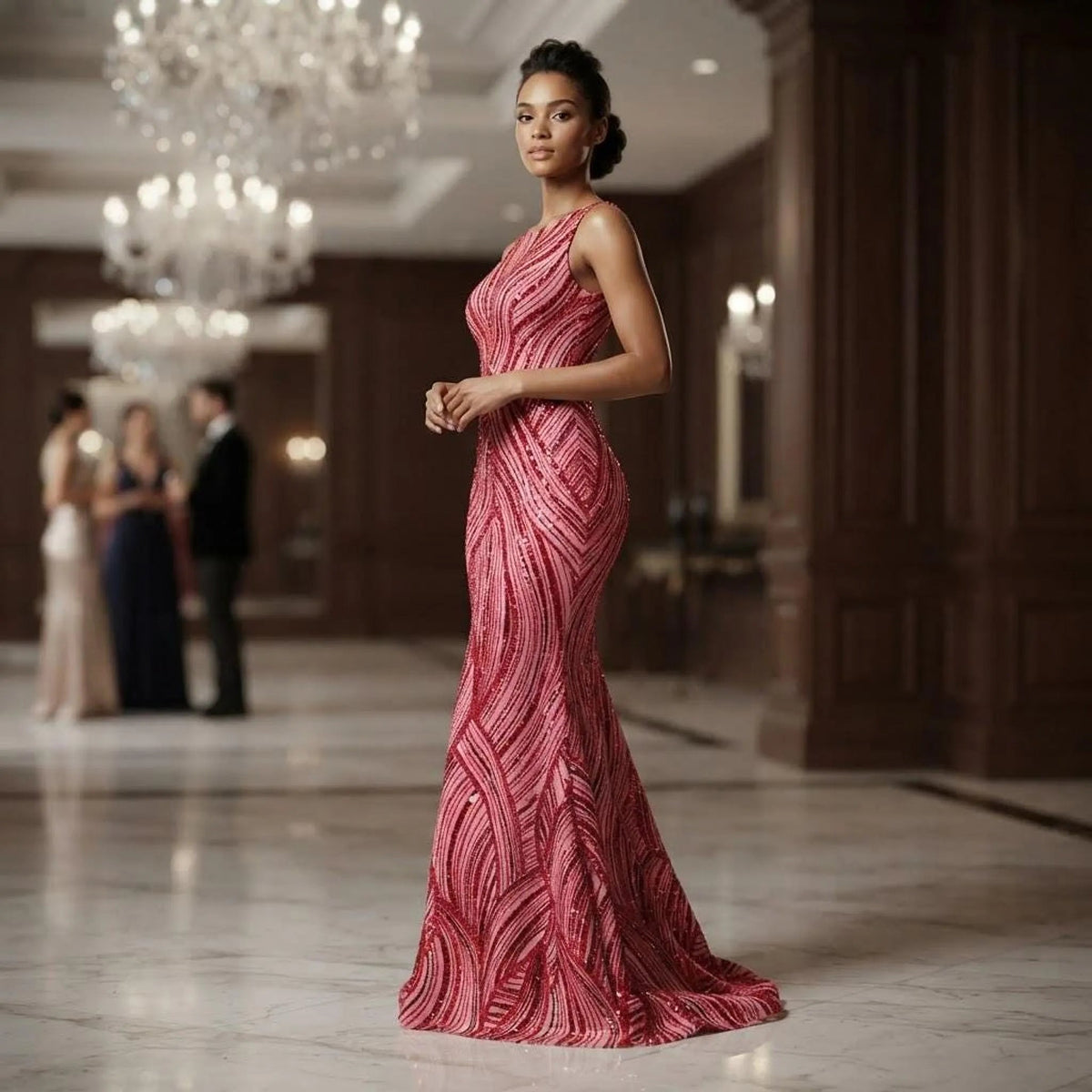 Luxury Feather Damask Beaded Lace Fabric| Prom| Wedding| By The Yard. - New Creations Fabric & Foam Inc