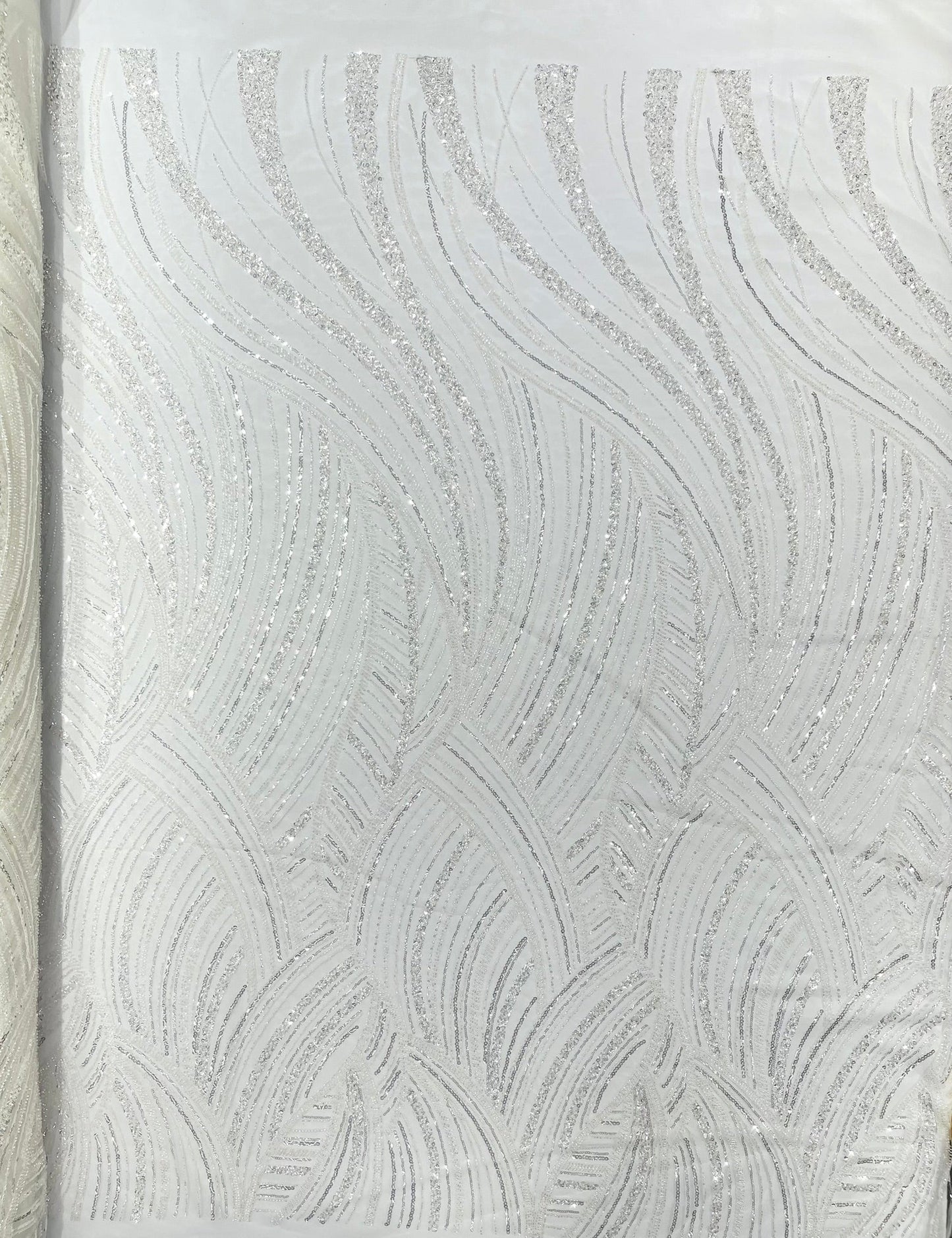 Luxury Feather Damask Beaded Lace Fabric| Prom| Wedding| By The Yard. - New Creations Fabric & Foam Inc