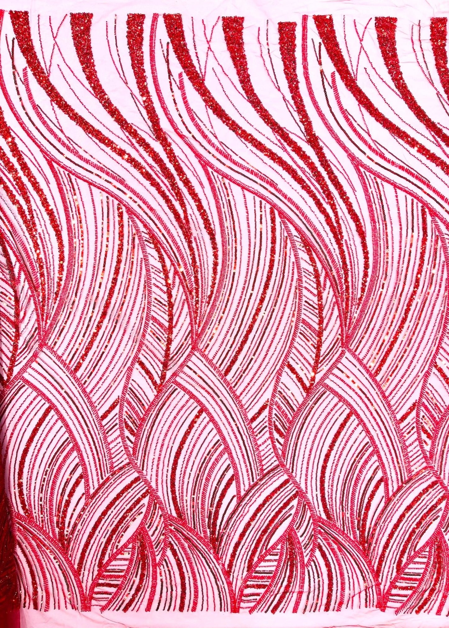 Luxury Feather Damask Beaded Lace Fabric| Prom| Wedding| By The Yard. - New Creations Fabric & Foam Inc