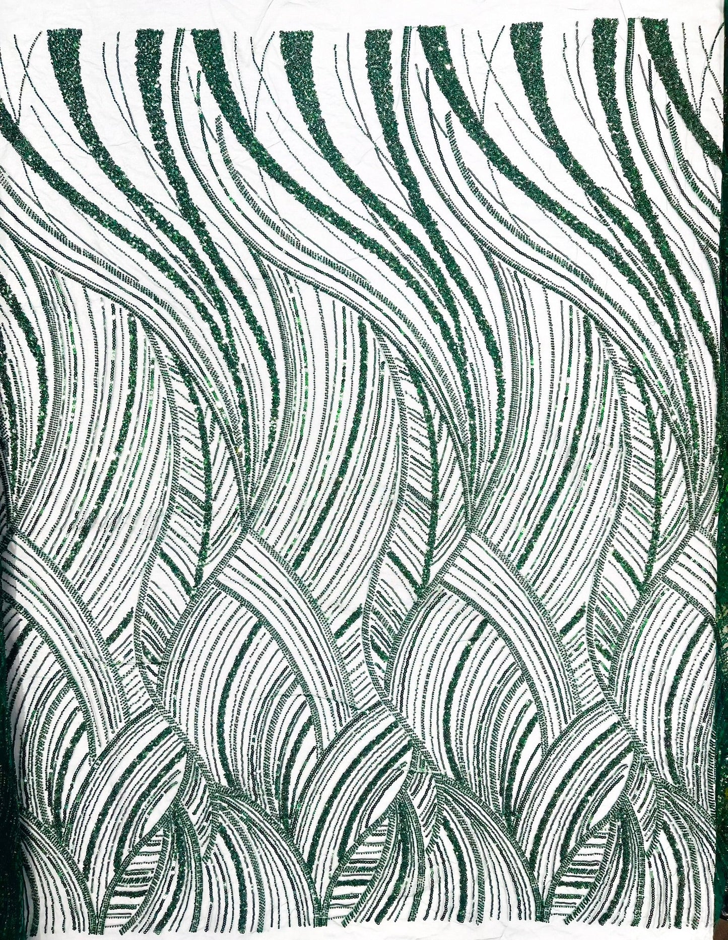 Luxury Feather Damask Beaded Lace Fabric| Prom| Wedding| By The Yard. - New Creations Fabric & Foam Inc
