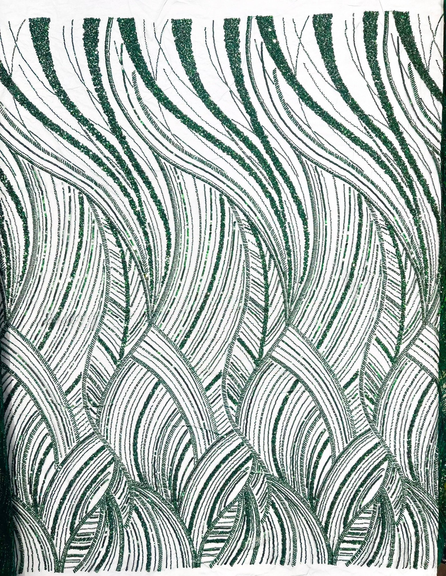 Luxury Feather Damask Beaded Lace Fabric| Prom| Wedding| By The Yard. - New Creations Fabric & Foam Inc