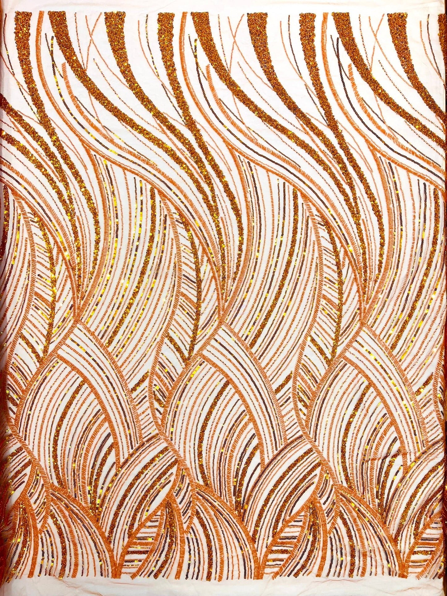 Luxury Feather Damask Beaded Lace Fabric| Prom| Wedding| By The Yard. - New Creations Fabric & Foam Inc