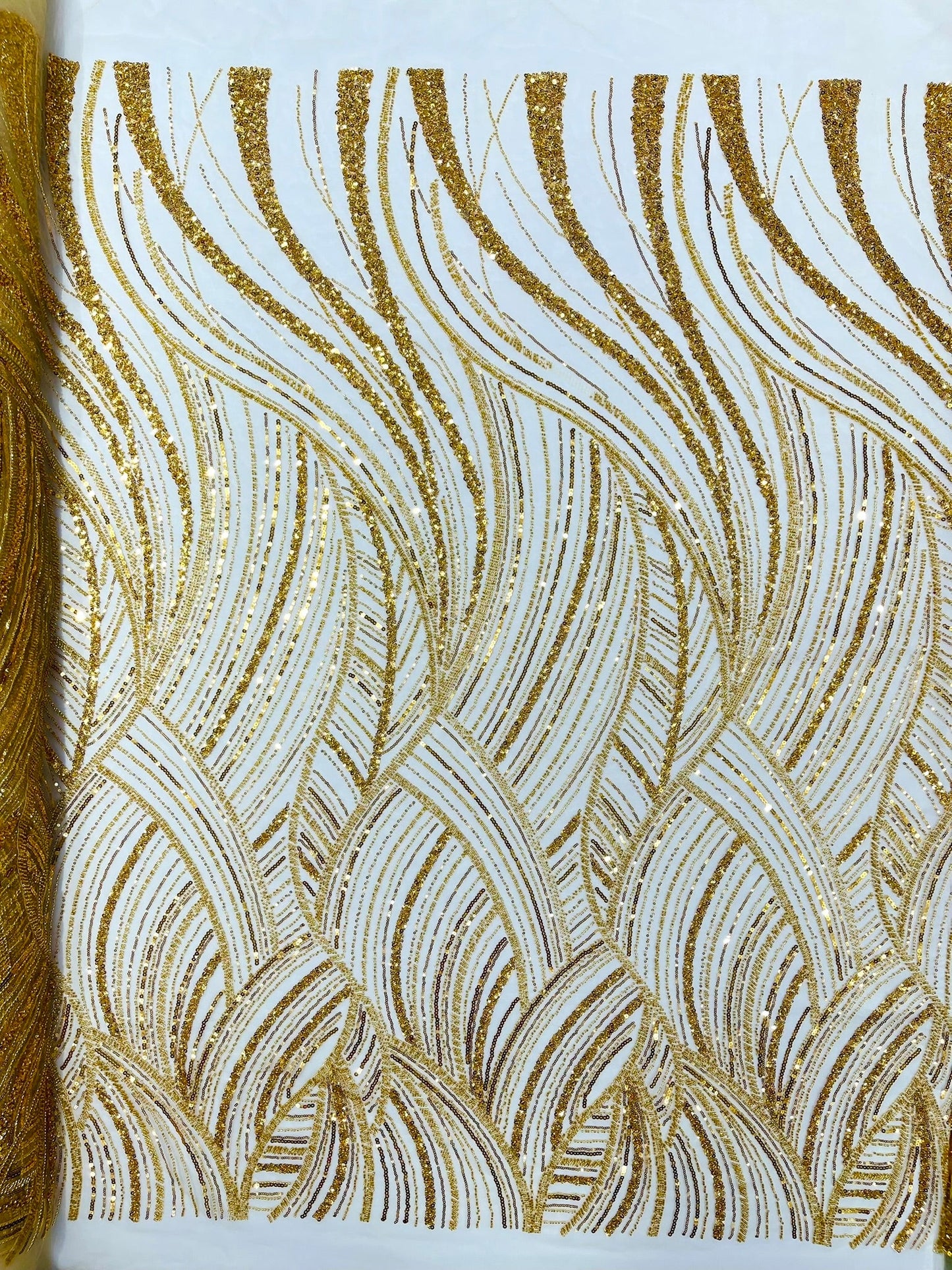 Luxury Feather Damask Beaded Lace Fabric| Prom| Wedding| By The Yard. - New Creations Fabric & Foam Inc