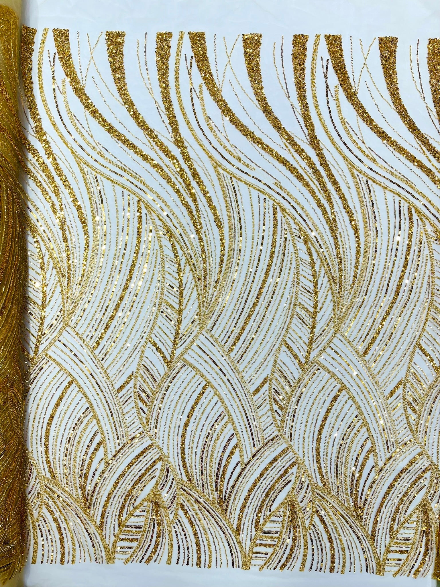 Luxury Feather Damask Beaded Lace Fabric| Prom| Wedding| By The Yard. - New Creations Fabric & Foam Inc