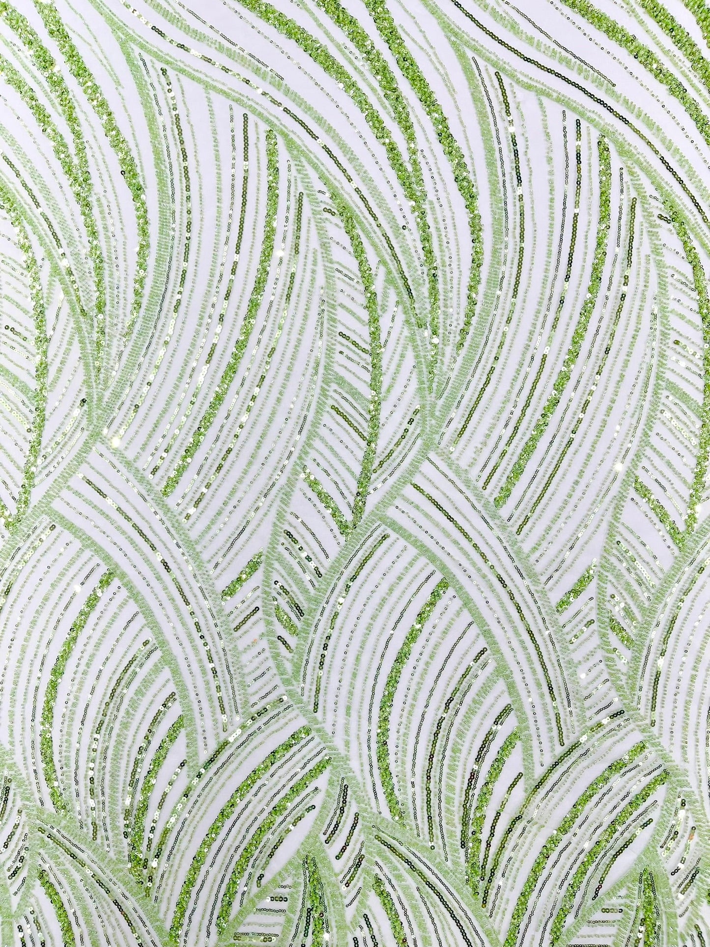 Luxury Feather Damask Beaded Lace Fabric| Prom| Wedding| By The Yard. - New Creations Fabric & Foam Inc
