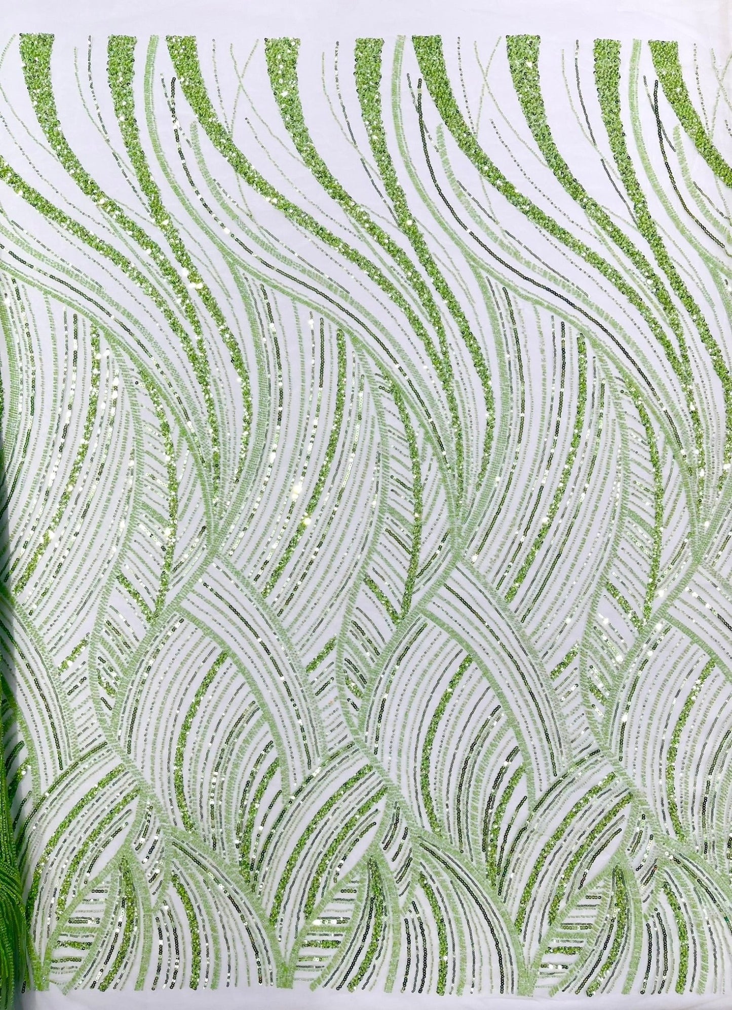 Luxury Feather Damask Beaded Lace Fabric| Prom| Wedding| By The Yard. - New Creations Fabric & Foam Inc