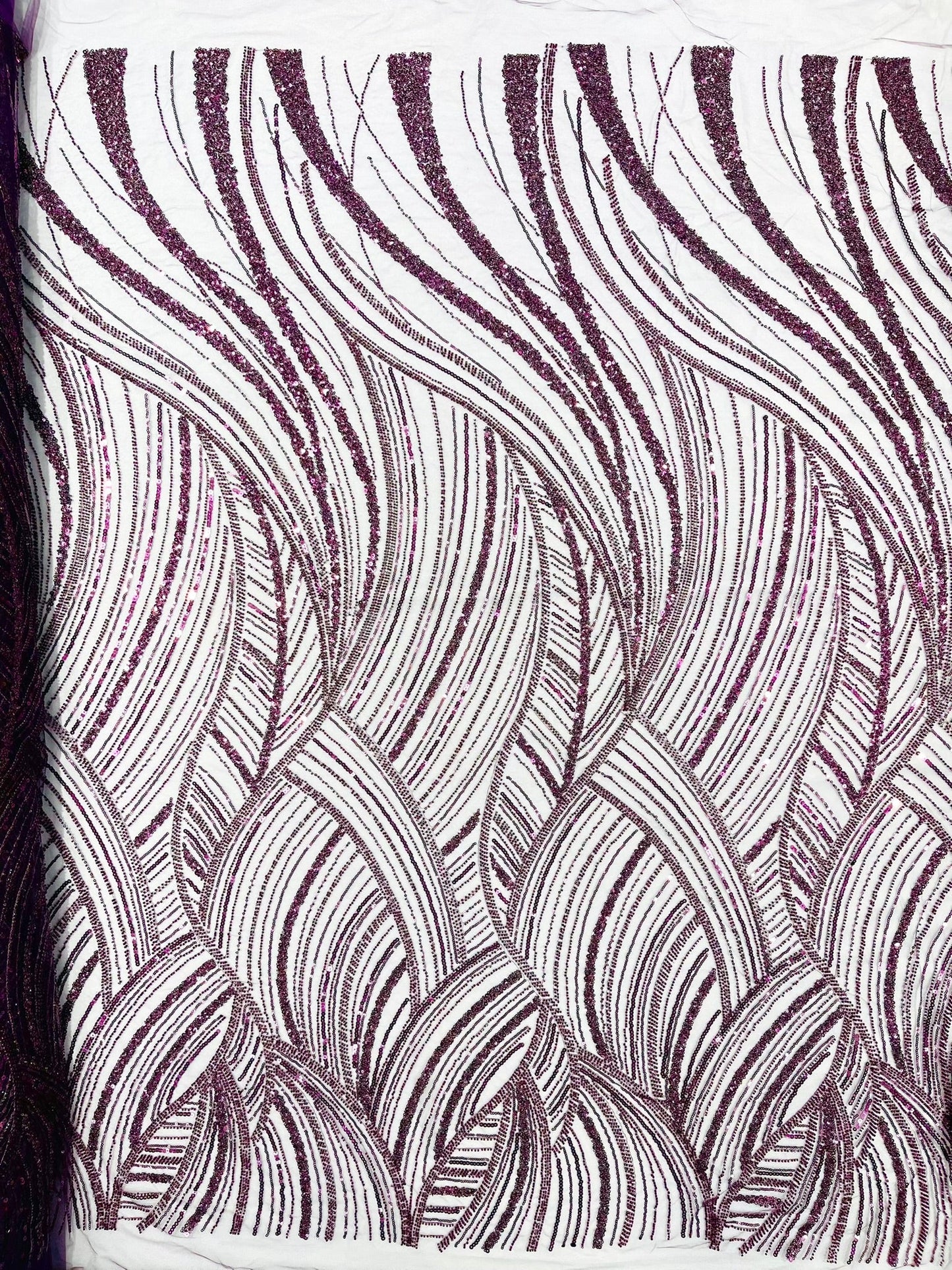Luxury Feather Damask Beaded Lace Fabric| Prom| Wedding| By The Yard. - New Creations Fabric & Foam Inc
