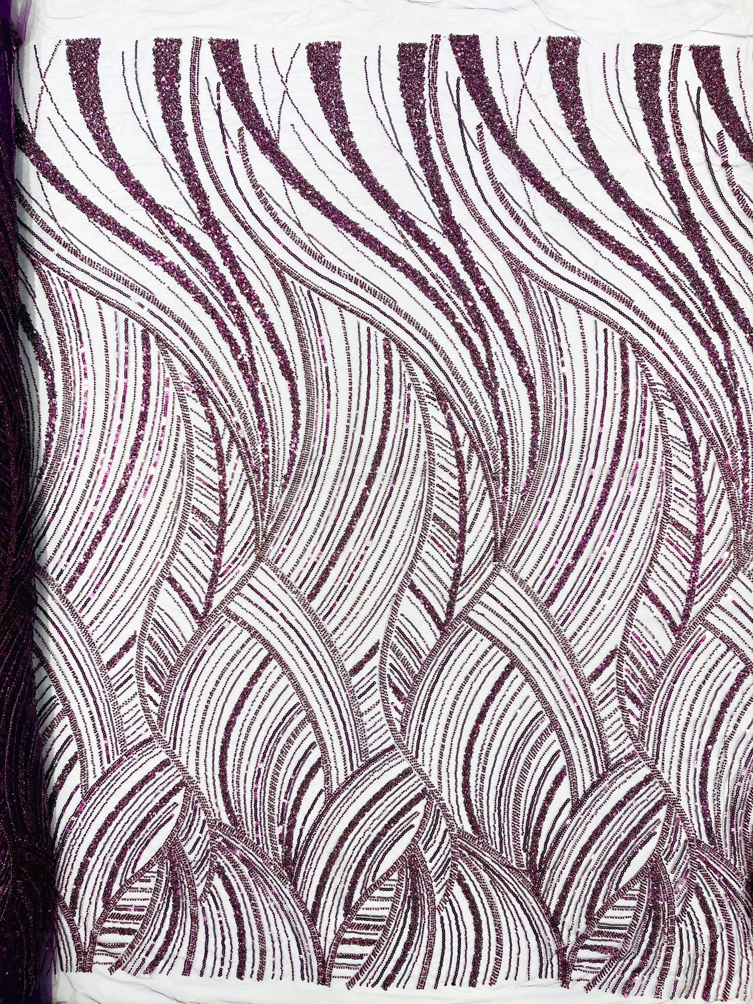 Luxury Feather Damask Beaded Lace Fabric| Prom| Wedding| By The Yard. - New Creations Fabric & Foam Inc