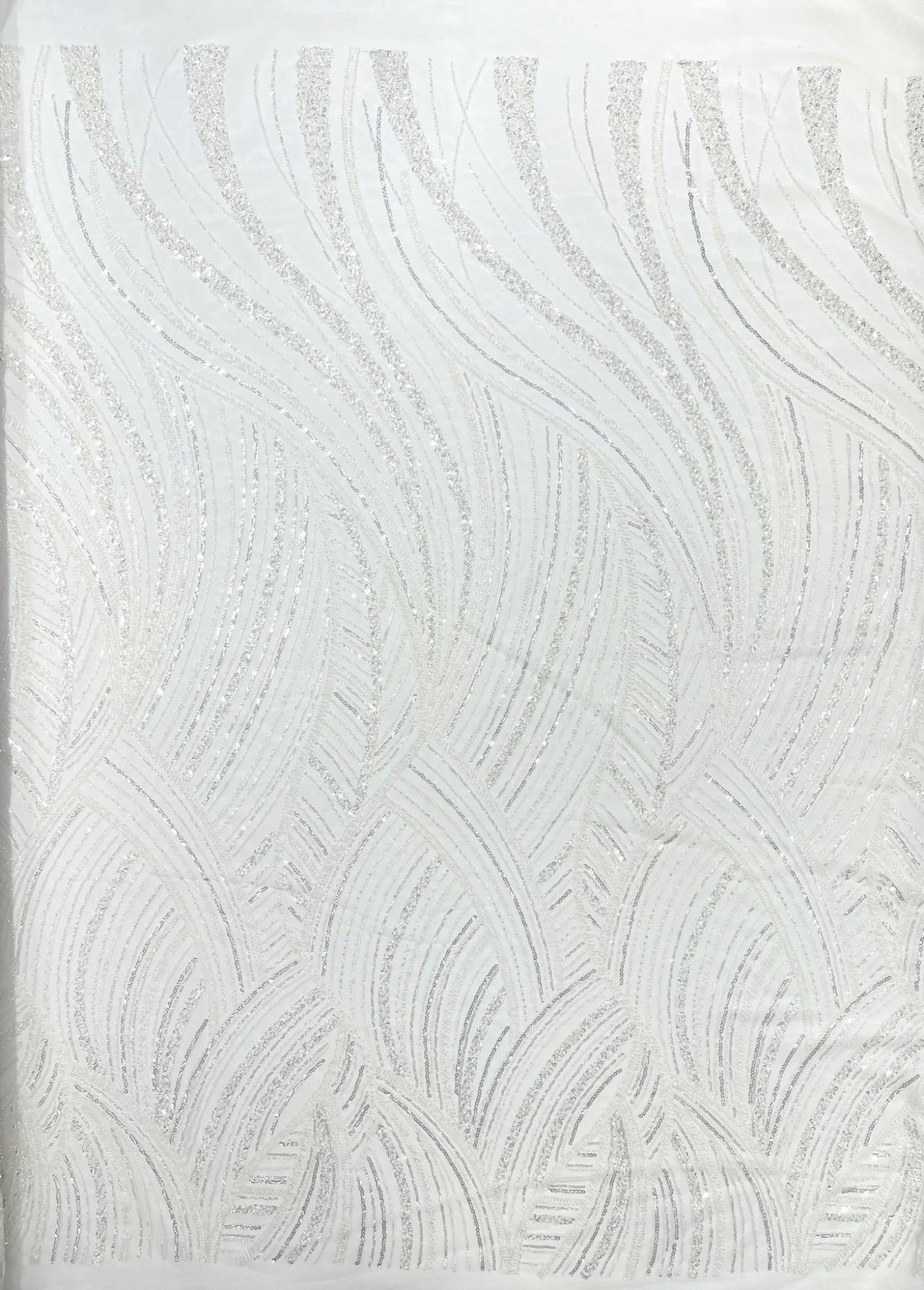 Luxury Feather Damask Beaded Lace Fabric| Prom| Wedding| By The Yard. - New Creations Fabric & Foam Inc