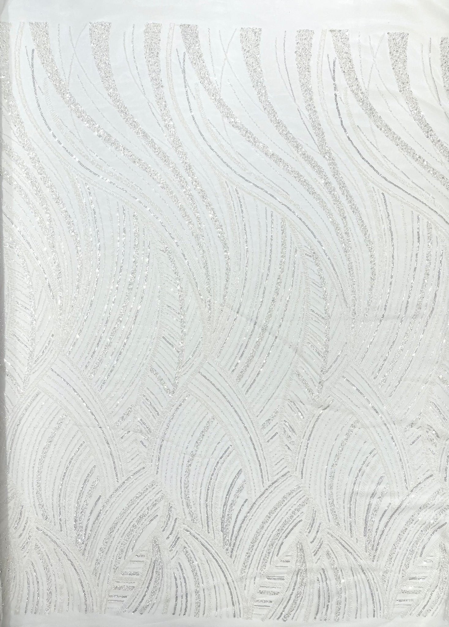 Luxury Feather Damask Beaded Lace Fabric| Prom| Wedding| By The Yard. - New Creations Fabric & Foam Inc