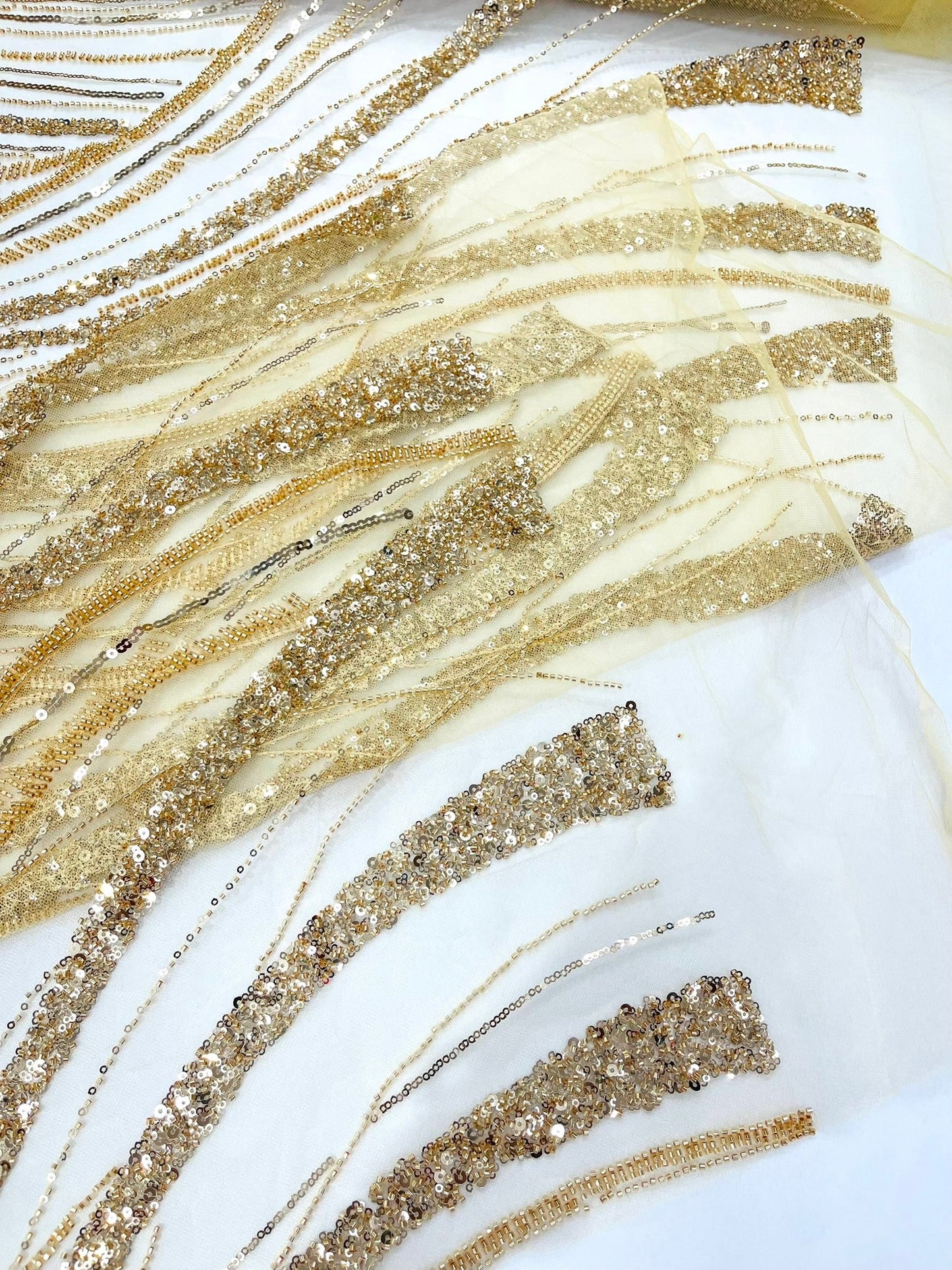 Luxury Feather Damask Beaded Lace Fabric| Prom| Wedding| By The Yard. - New Creations Fabric & Foam Inc