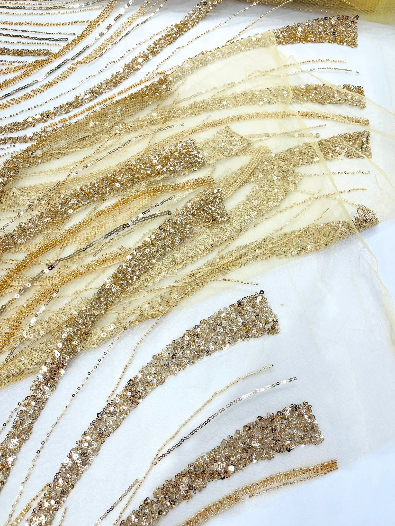 Luxury Feather Damask Beaded Lace Fabric| Prom| Wedding| By The Yard. - New Creations Fabric & Foam Inc