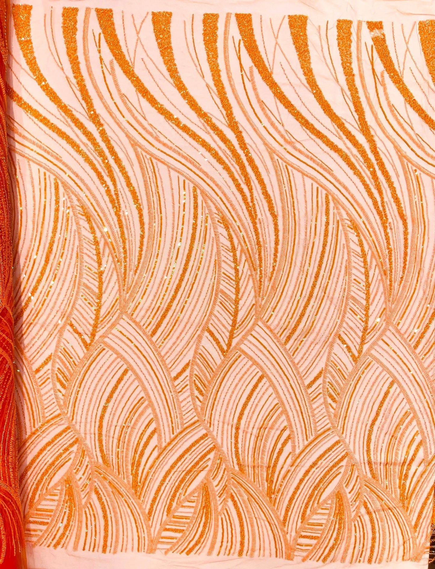 Luxury Feather Damask Beaded Lace Fabric| Prom| Wedding| By The Yard. - New Creations Fabric & Foam Inc