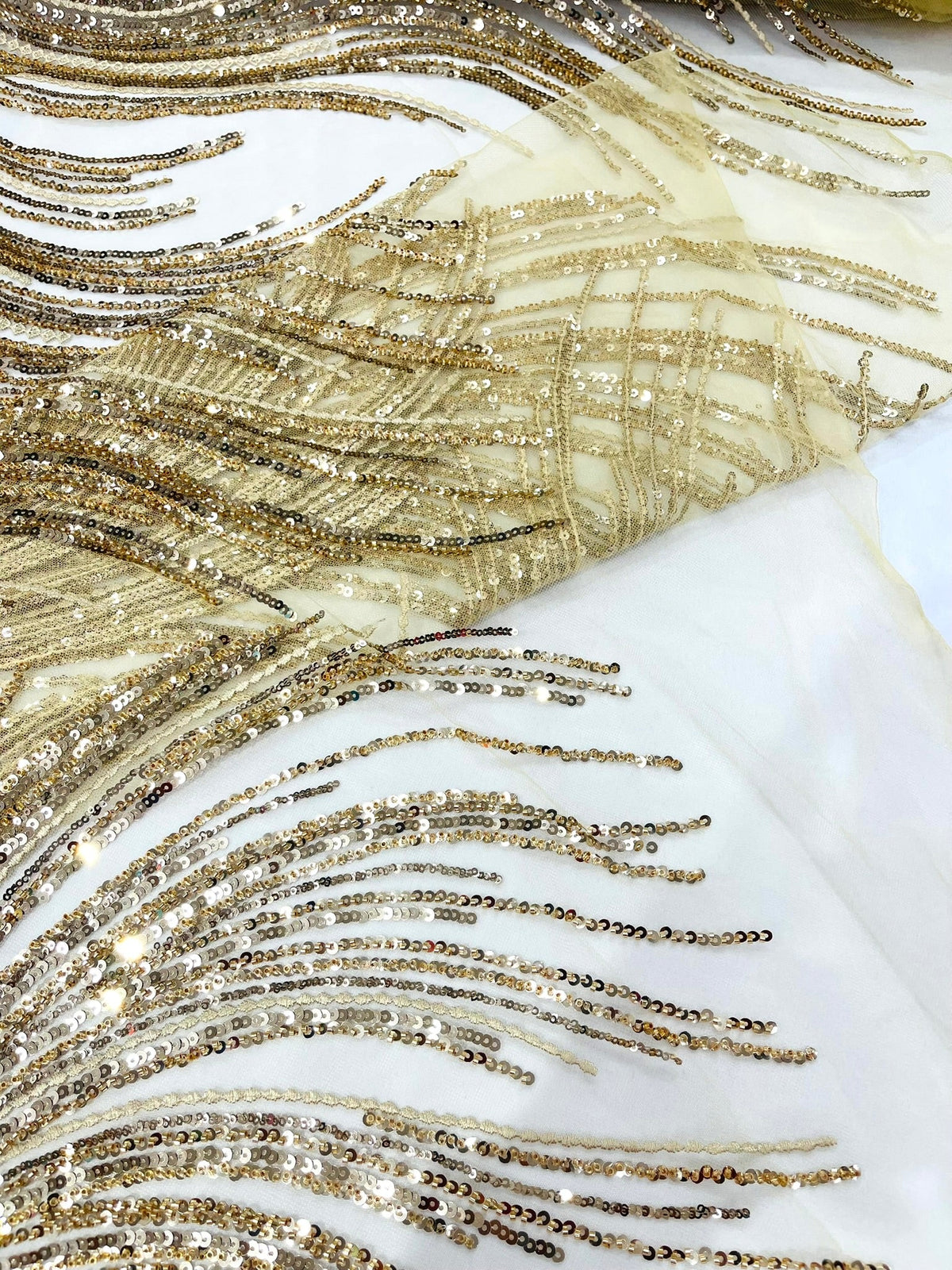 Luxury Flame Beaded Lace Fabric| Prom| Wedding| By The Yard. - New Creations Fabric & Foam Inc