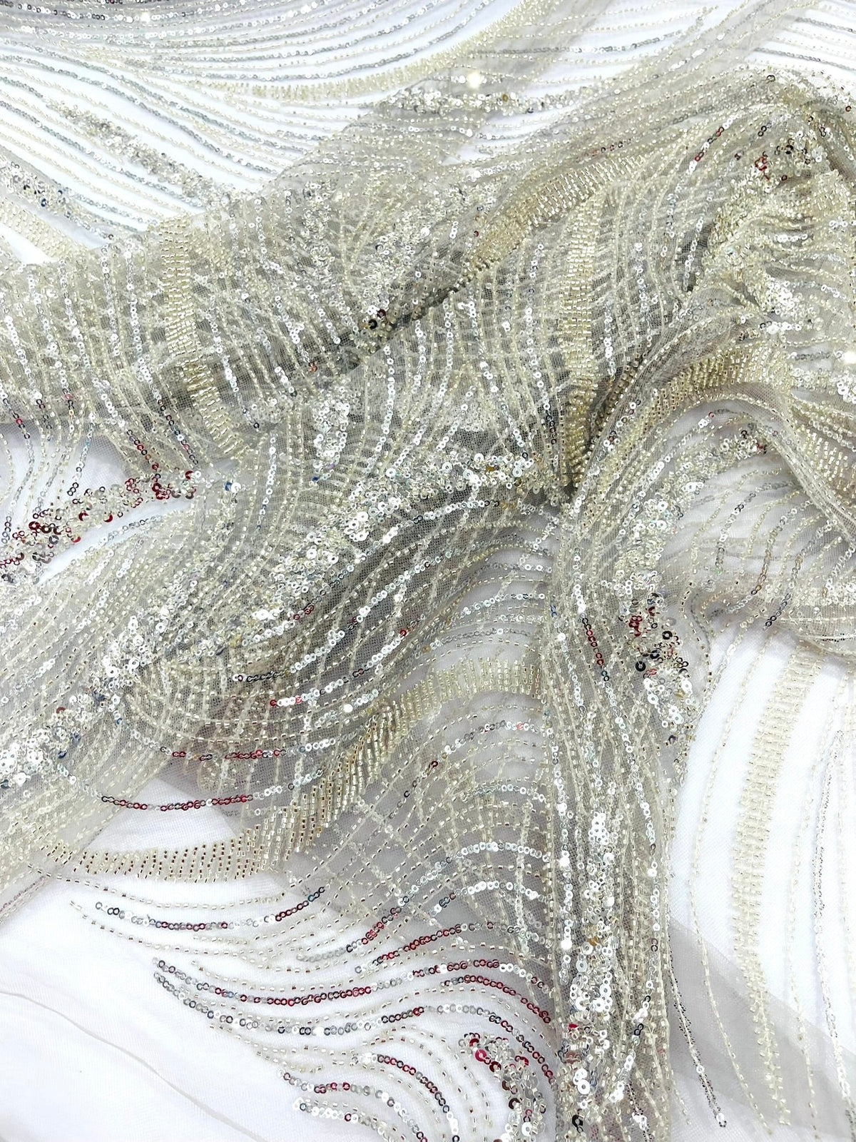 Luxury Wave Beaded Lace Fabric| Prom| Wedding| By The Yard. - New Creations Fabric & Foam Inc