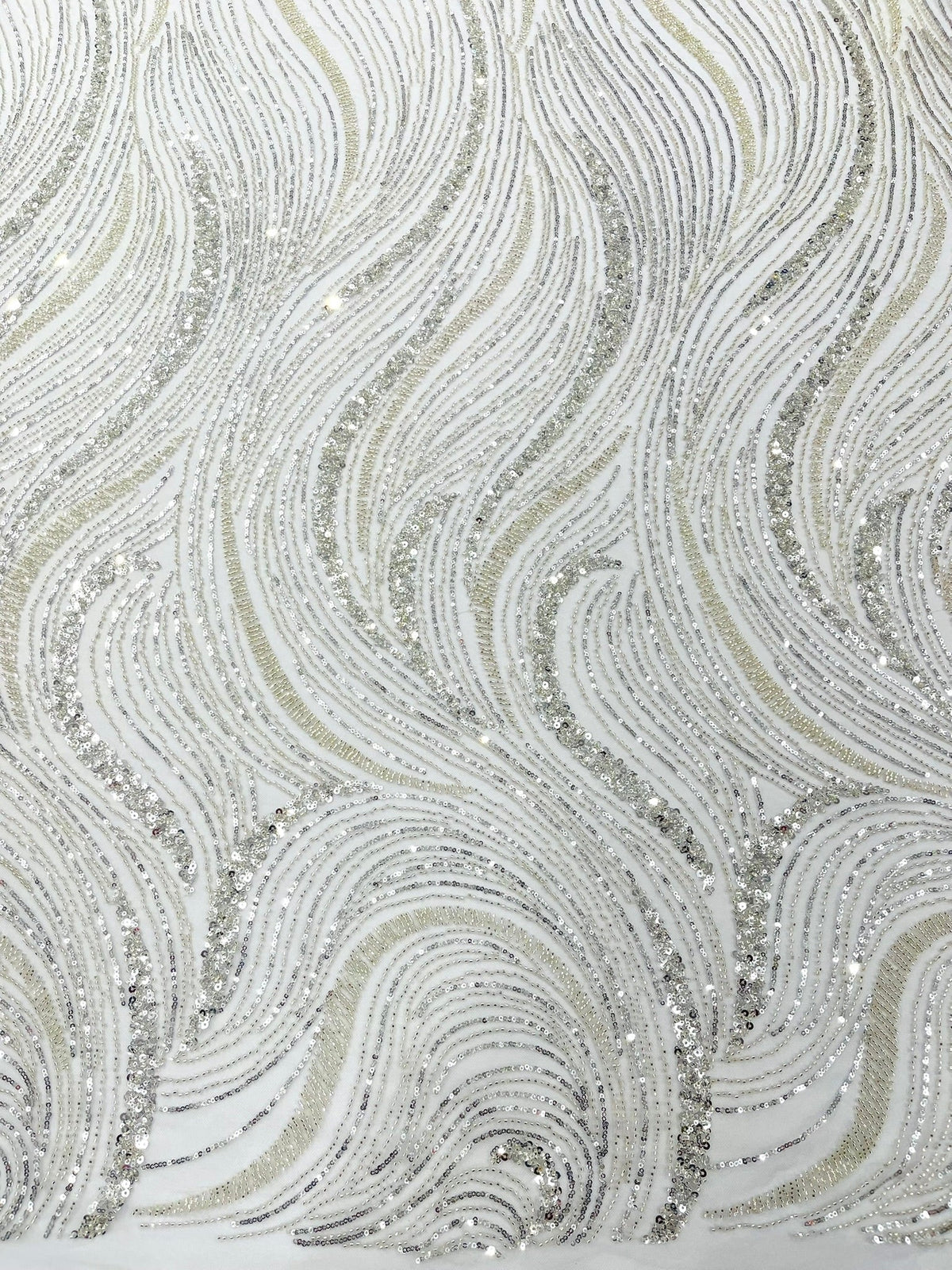 Luxury Wave Beaded Lace Fabric| Prom| Wedding| By The Yard. - New Creations Fabric & Foam Inc